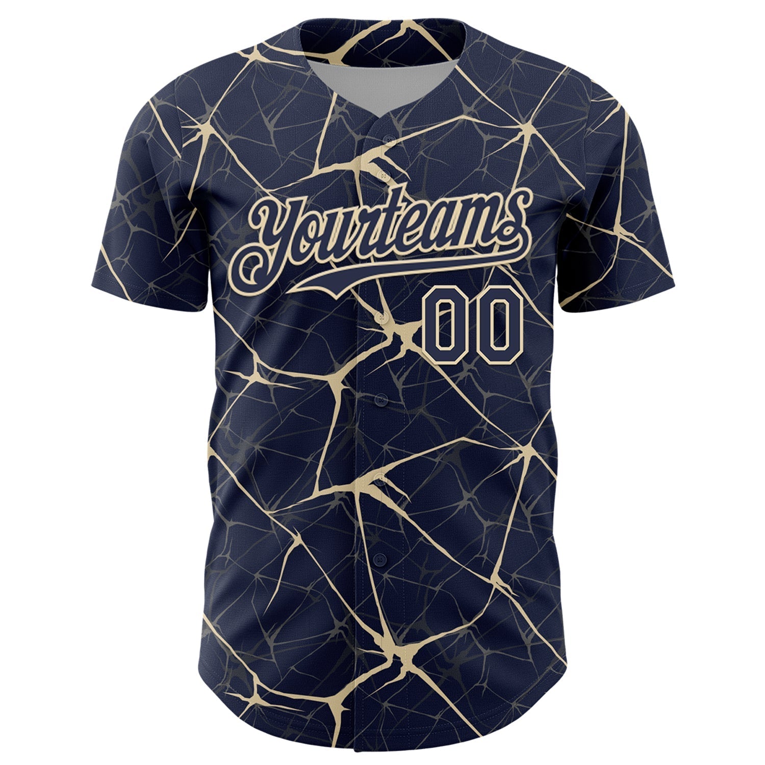 Custom Navy Cream 3D Pattern Design Abstract Network Authentic Baseball Jersey baseball jersey product view 2