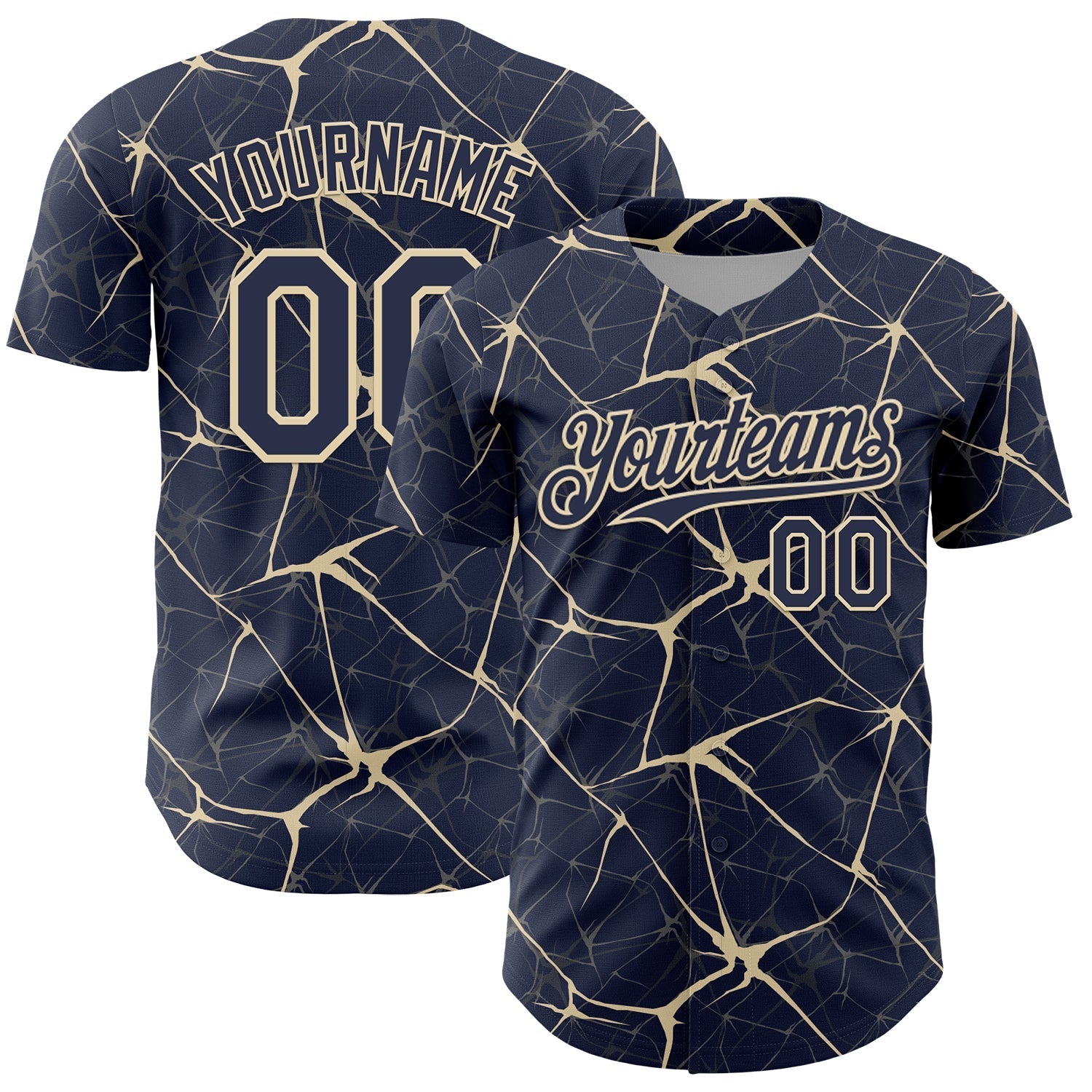 Custom Navy Cream 3D Pattern Design Abstract Network Authentic Baseball Jersey baseball jersey product view 1