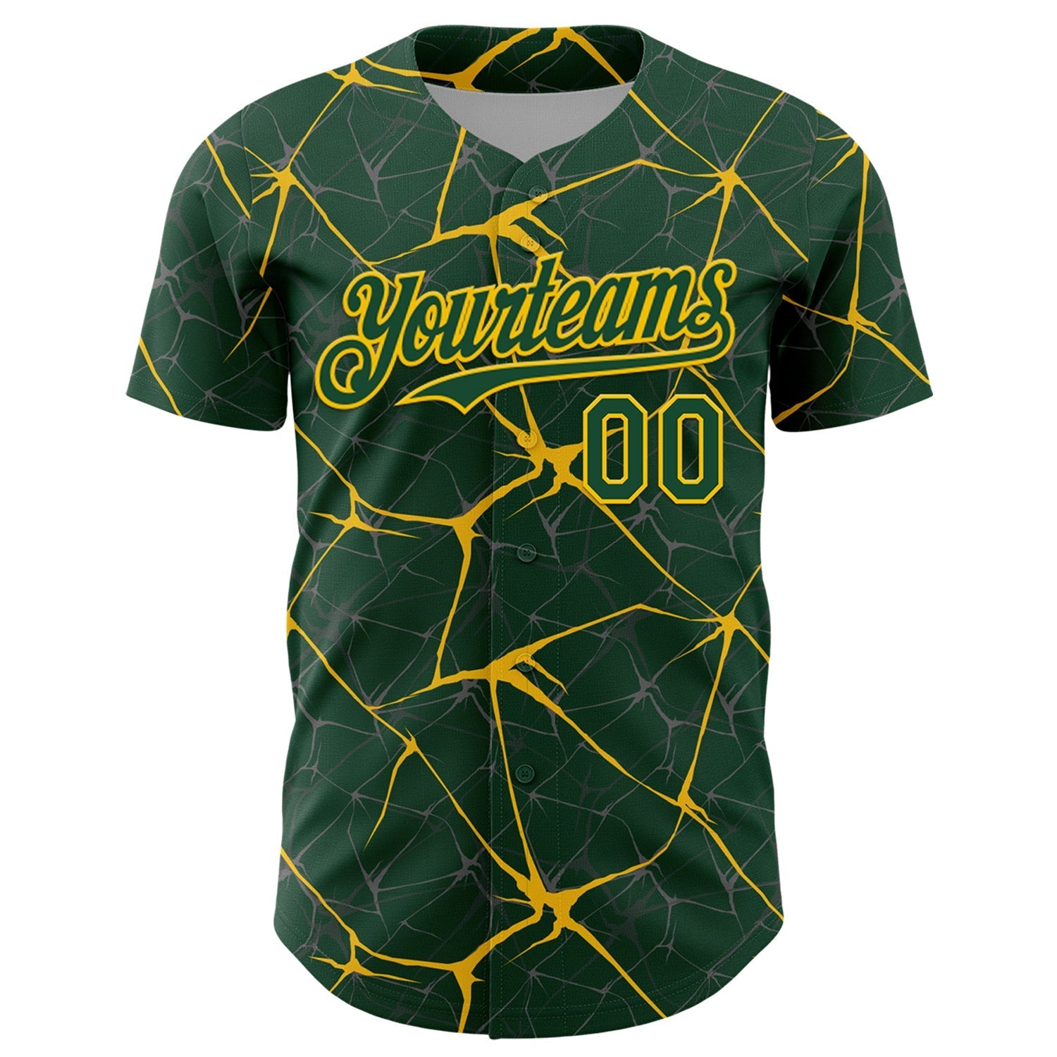 Custom Green Yellow 3D Pattern Design Abstract Network Authentic Baseball Jersey baseball jersey product view 2