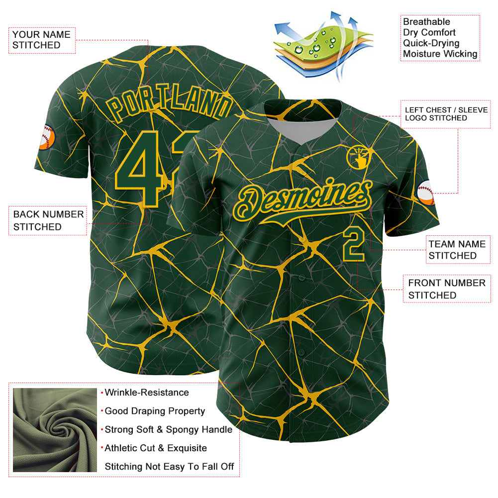 Custom Green Yellow 3D Pattern Design Abstract Network Authentic Baseball Jersey baseball jersey product view 3