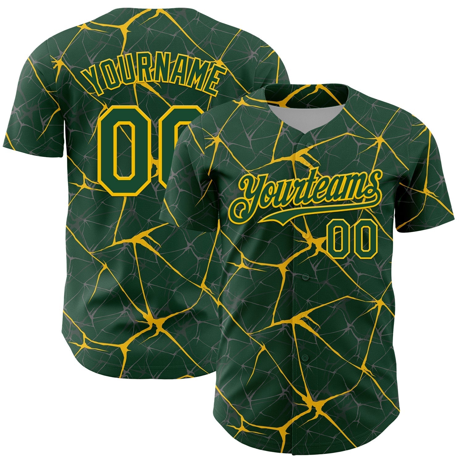 Custom Green Yellow 3D Pattern Design Abstract Network Authentic Baseball Jersey baseball jersey product view 1