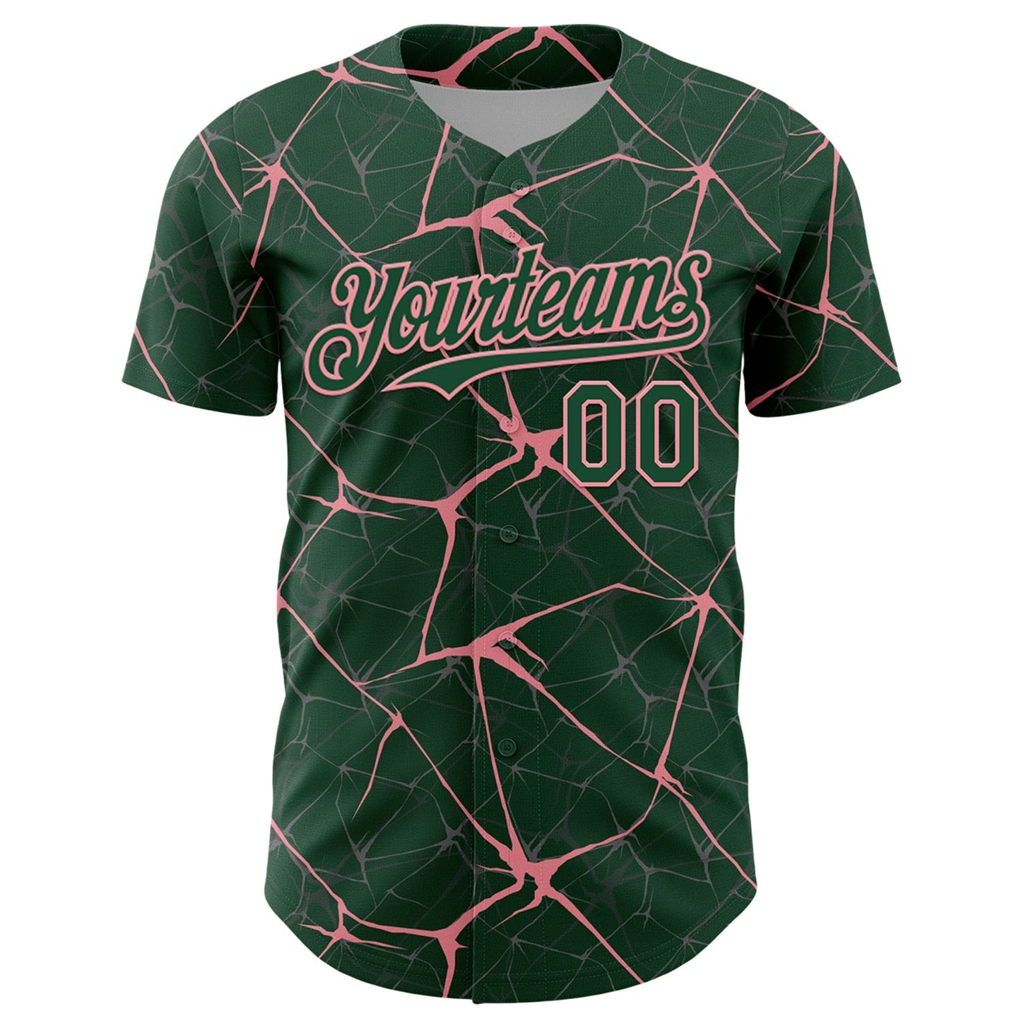 Custom Green Medium Pink 3D Pattern Design Abstract Network Authentic Baseball Jersey baseball jersey product view 2