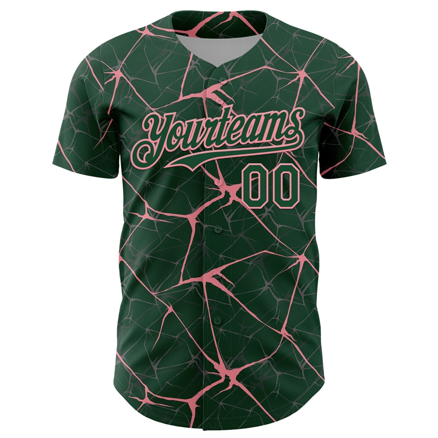 Custom Green Medium Pink 3D Pattern Design Abstract Network Authentic Baseball Jersey baseball jersey product view 2