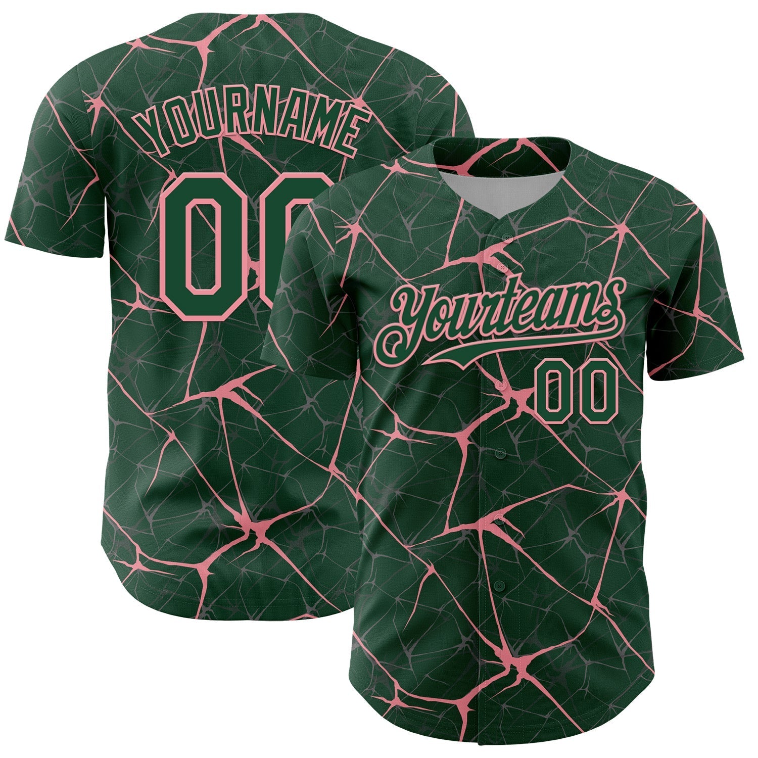 Custom Green Medium Pink 3D Pattern Design Abstract Network Authentic Baseball Jersey baseball jersey product view 1