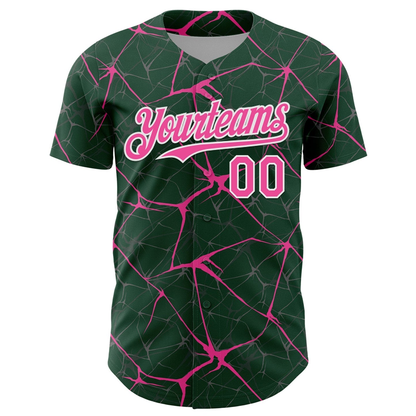 Custom Green Pink-White 3D Pattern Design Abstract Network Authentic Baseball Jersey baseball jersey product view 2
