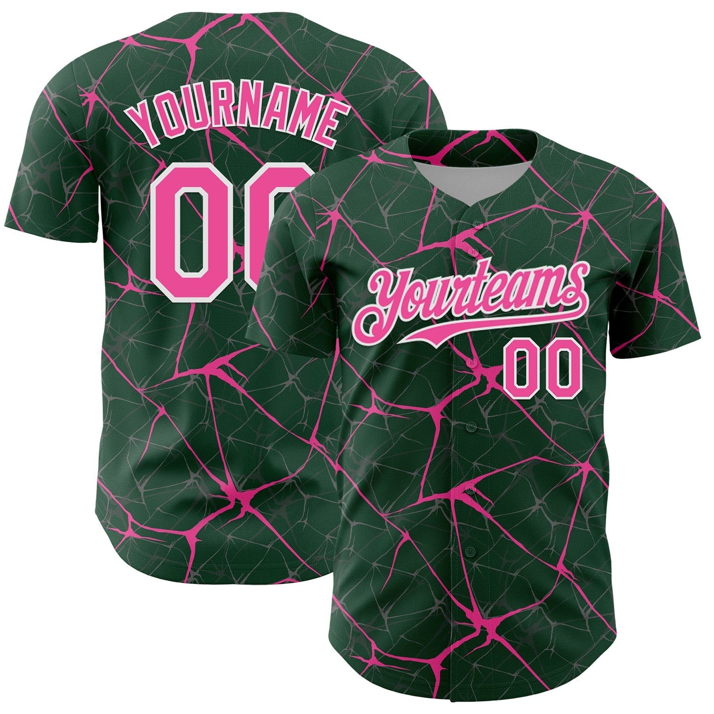 Custom Green Pink-White 3D Pattern Design Abstract Network Authentic Baseball Jersey baseball jersey product view 1