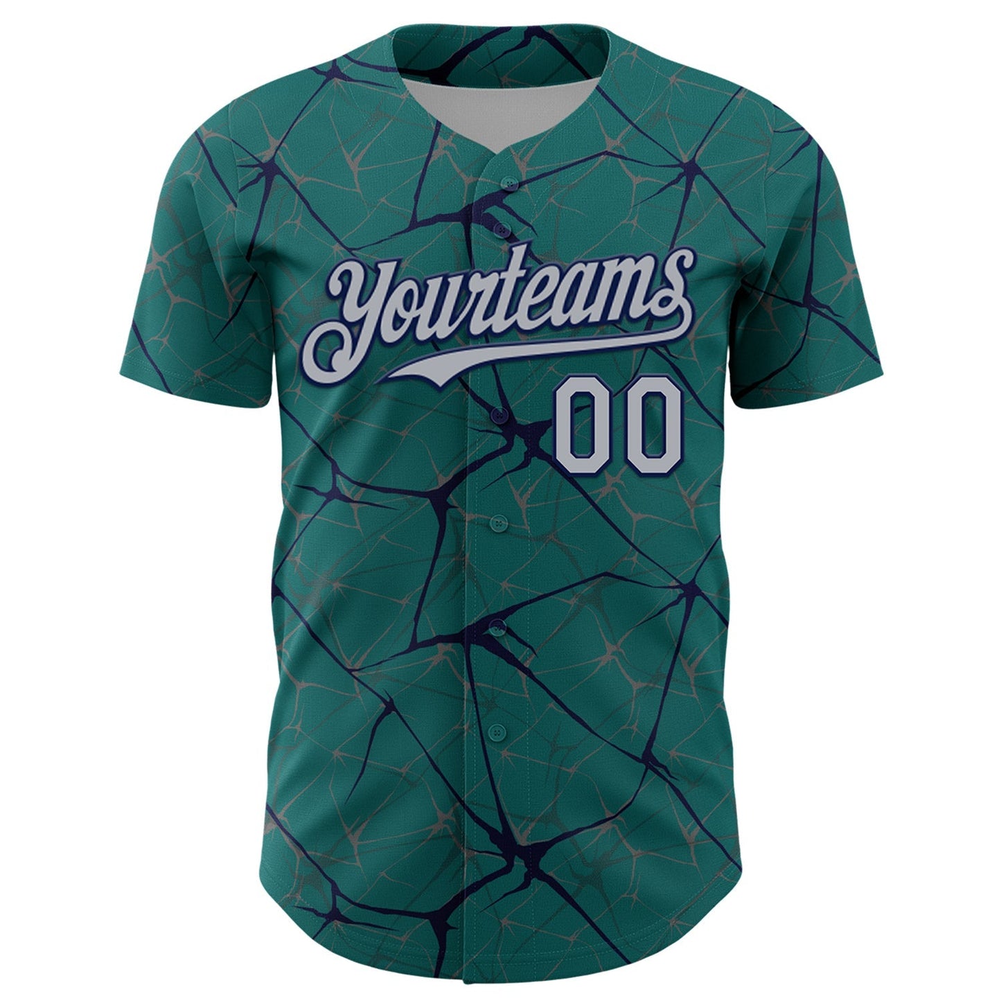 Custom Teal Gray-Navy 3D Pattern Design Abstract Network Authentic Baseball Jersey baseball jersey product view 2