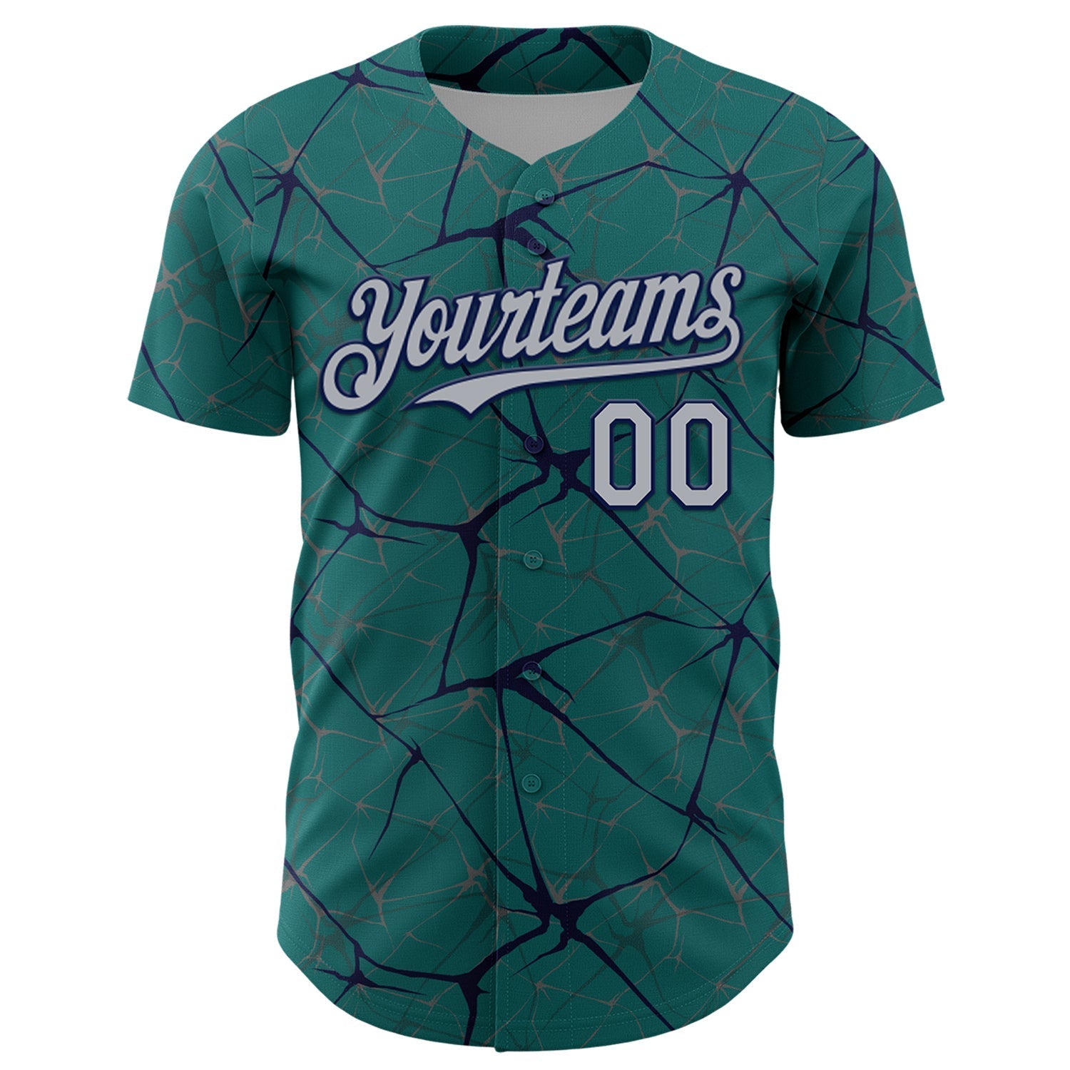 Custom Teal Gray-Navy 3D Pattern Design Abstract Network Authentic Baseball Jersey baseball jersey product view 2