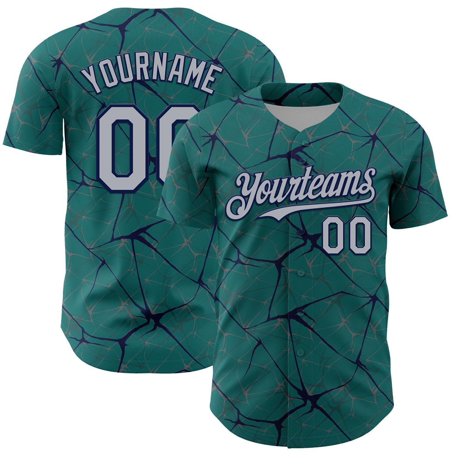 Custom Teal Gray-Navy 3D Pattern Design Abstract Network Authentic Baseball Jersey baseball jersey product view 1