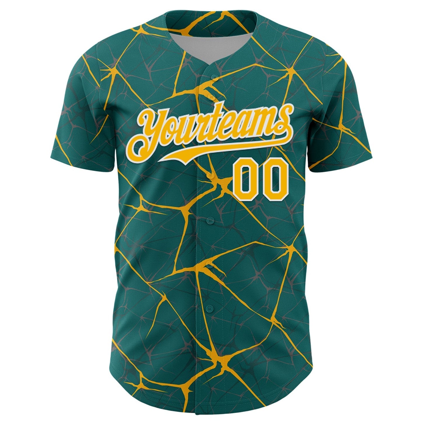 Custom Teal Gold-White 3D Pattern Design Abstract Network Authentic Baseball Jersey baseball jersey product view 2