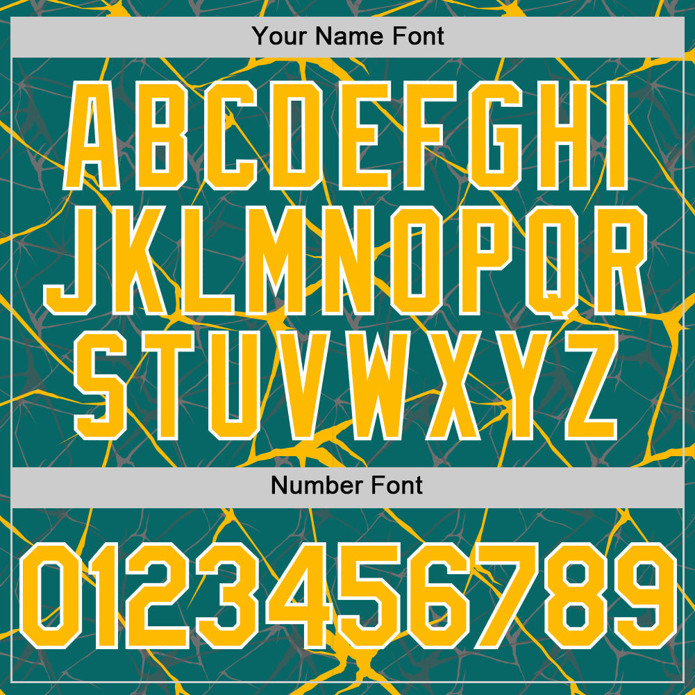 Custom Teal Gold-White 3D Pattern Design Abstract Network Authentic Baseball Jersey baseball jersey product view 5