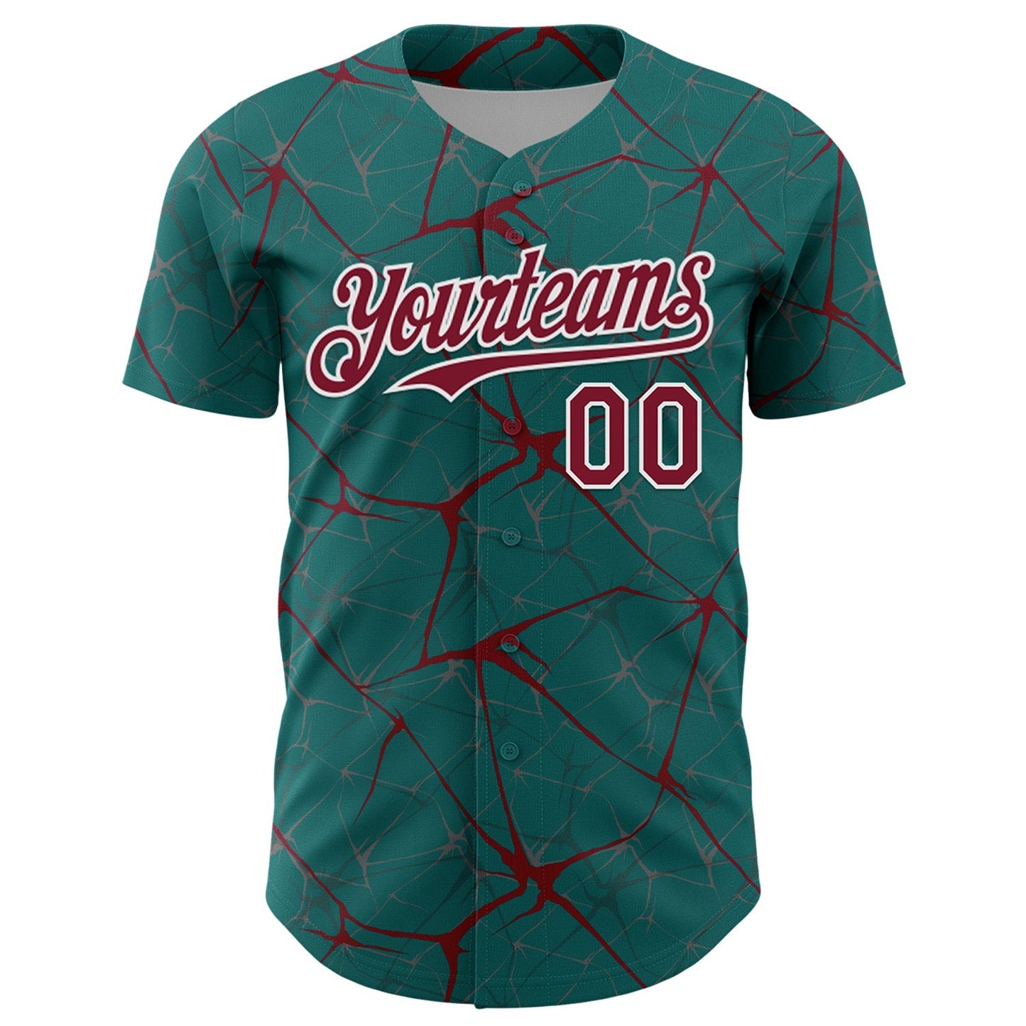 Custom Teal Crimson-White 3D Pattern Design Abstract Network Authentic Baseball Jersey baseball jersey product view 2