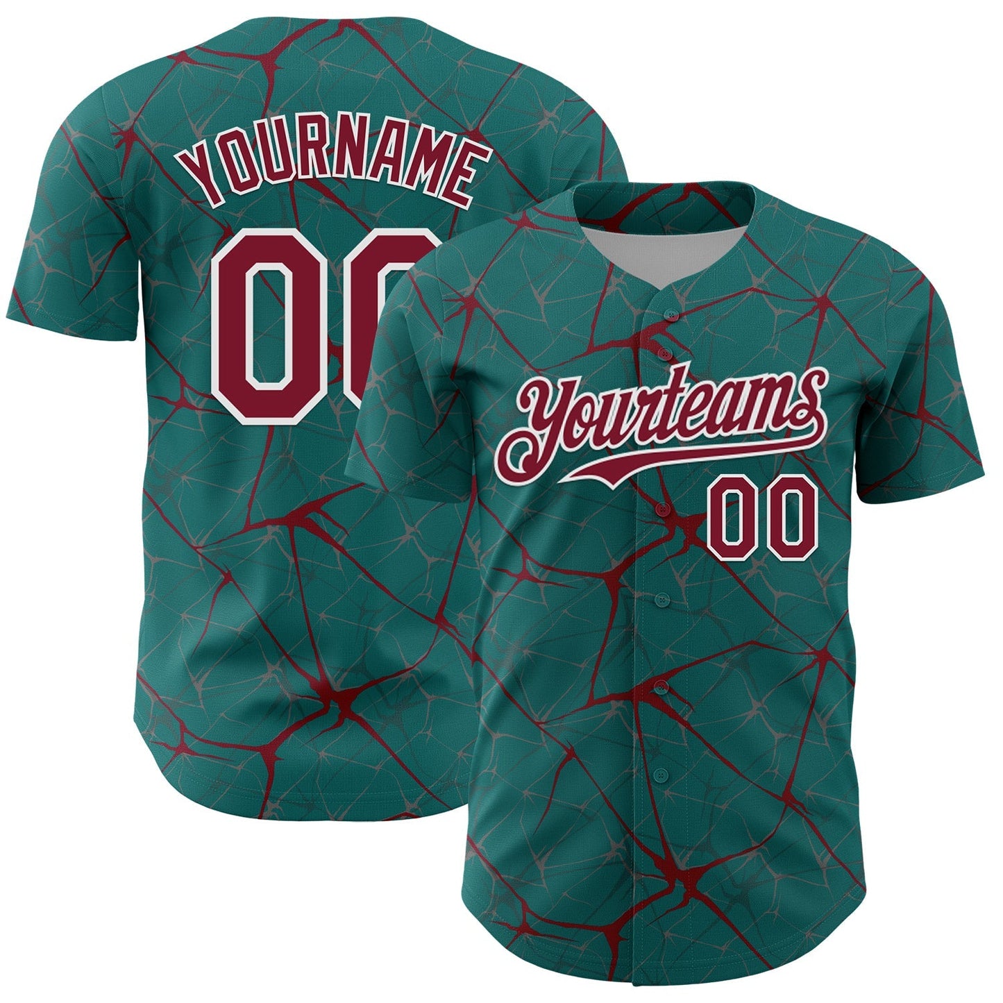 Custom Teal Crimson-White 3D Pattern Design Abstract Network Authentic Baseball Jersey baseball jersey product view 1