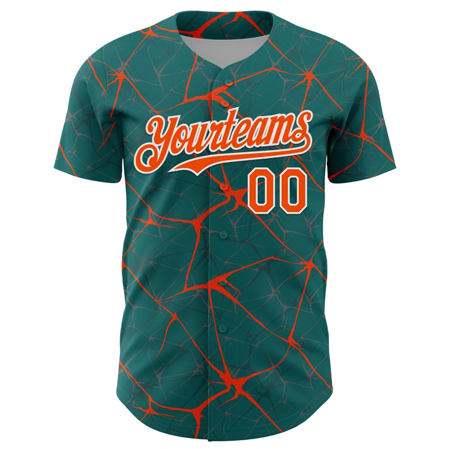 Custom Teal Orange-White 3D Pattern Design Abstract Network Authentic Baseball Jersey baseball jersey product view 2
