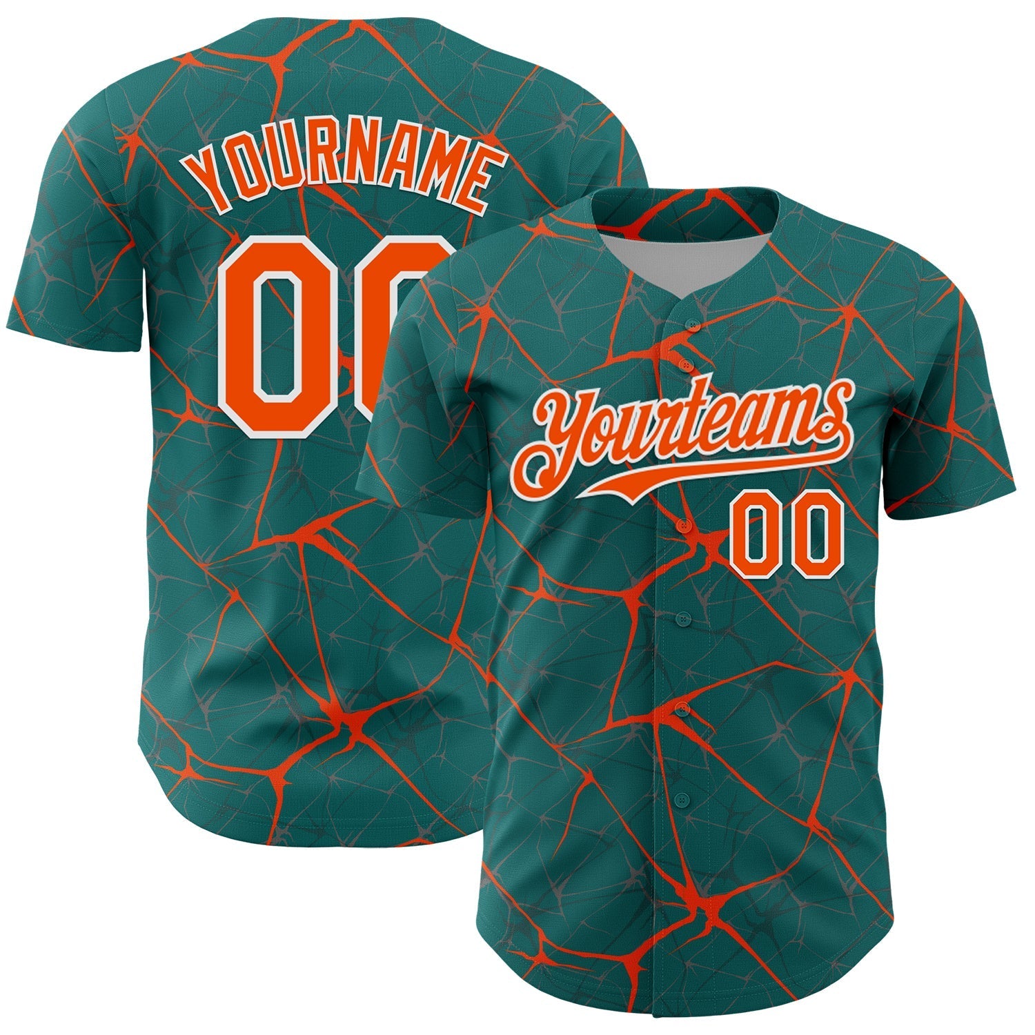 Custom Teal Orange-White 3D Pattern Design Abstract Network Authentic Baseball Jersey baseball jersey product view 1