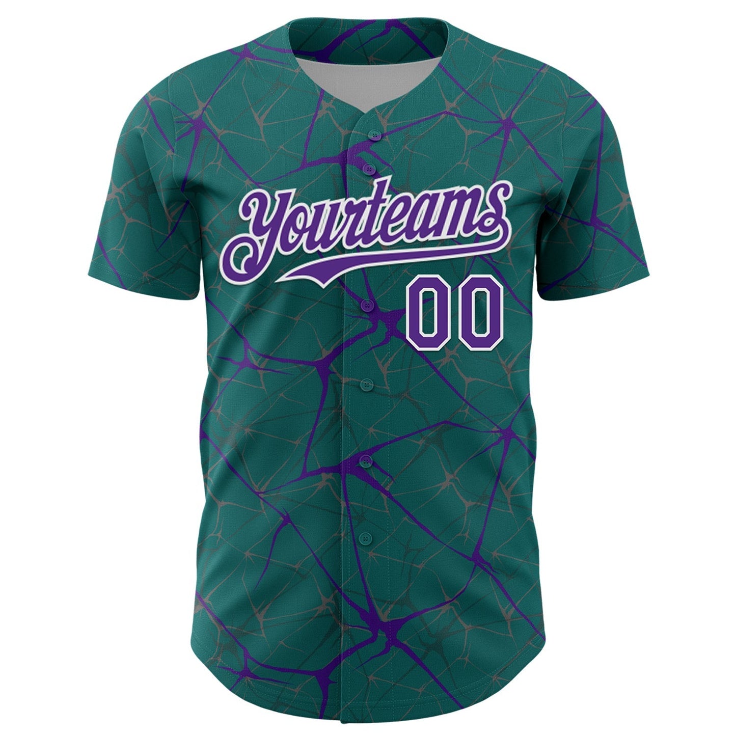 Custom Teal Purple-White 3D Pattern Design Abstract Network Authentic Baseball Jersey baseball jersey product view 2