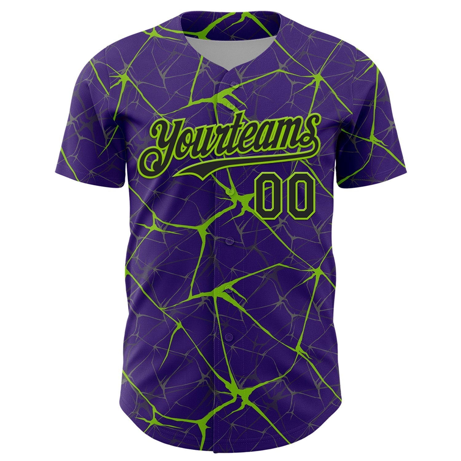 Custom Purple Black-Neon Green 3D Pattern Design Abstract Network Authentic Baseball Jersey baseball jersey product view 2