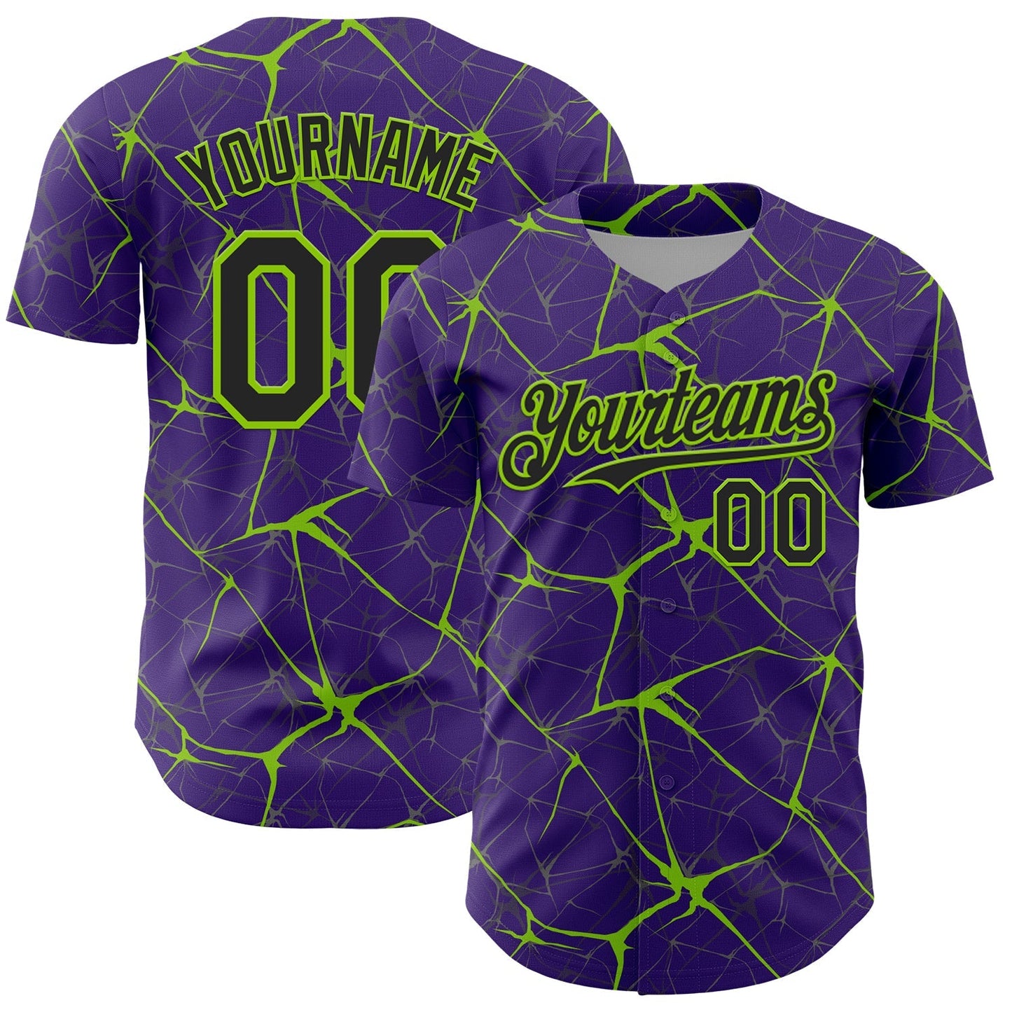 Custom Purple Black-Neon Green 3D Pattern Design Abstract Network Authentic Baseball Jersey baseball jersey product view 1