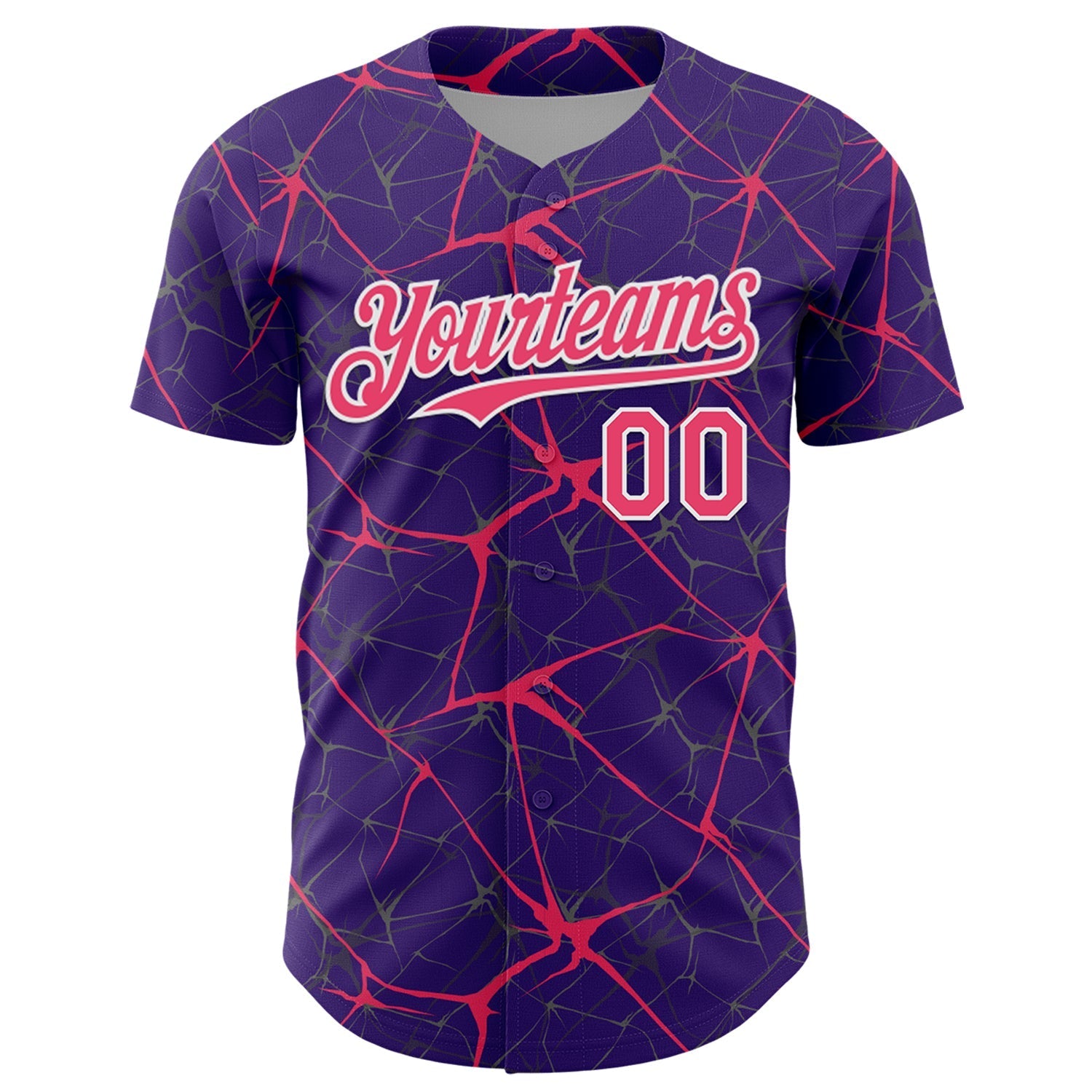 Custom Purple Neon Pink-White 3D Pattern Design Abstract Network Authentic Baseball Jersey baseball jersey product view 2