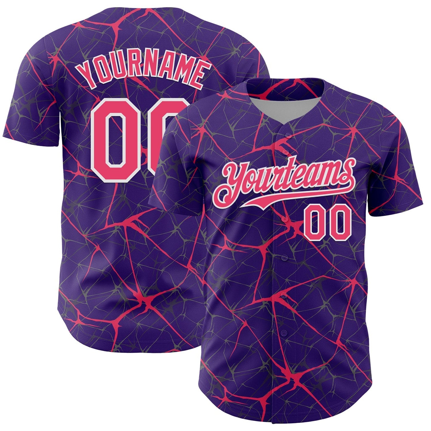 Custom Purple Neon Pink-White 3D Pattern Design Abstract Network Authentic Baseball Jersey baseball jersey product view 1