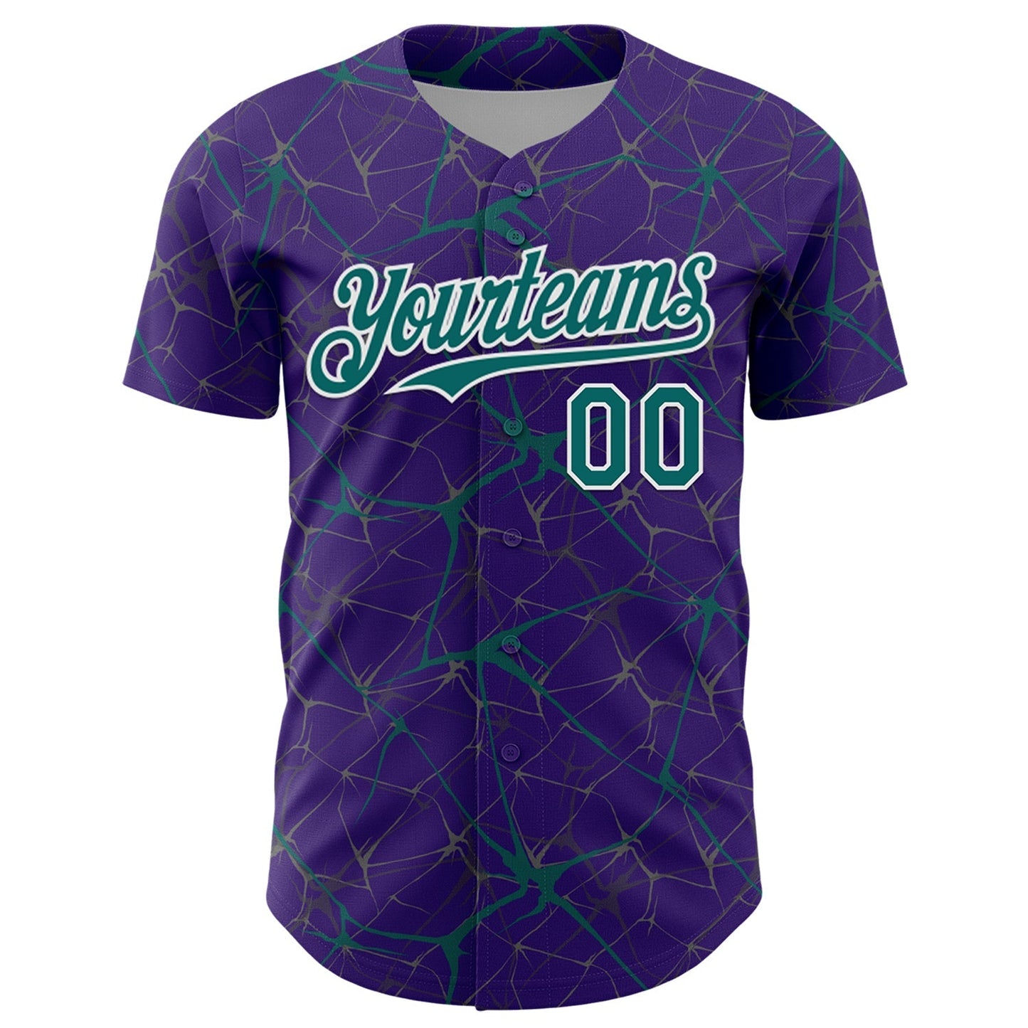 Custom Purple Teal-White 3D Pattern Design Abstract Network Authentic Baseball Jersey baseball jersey product view 2