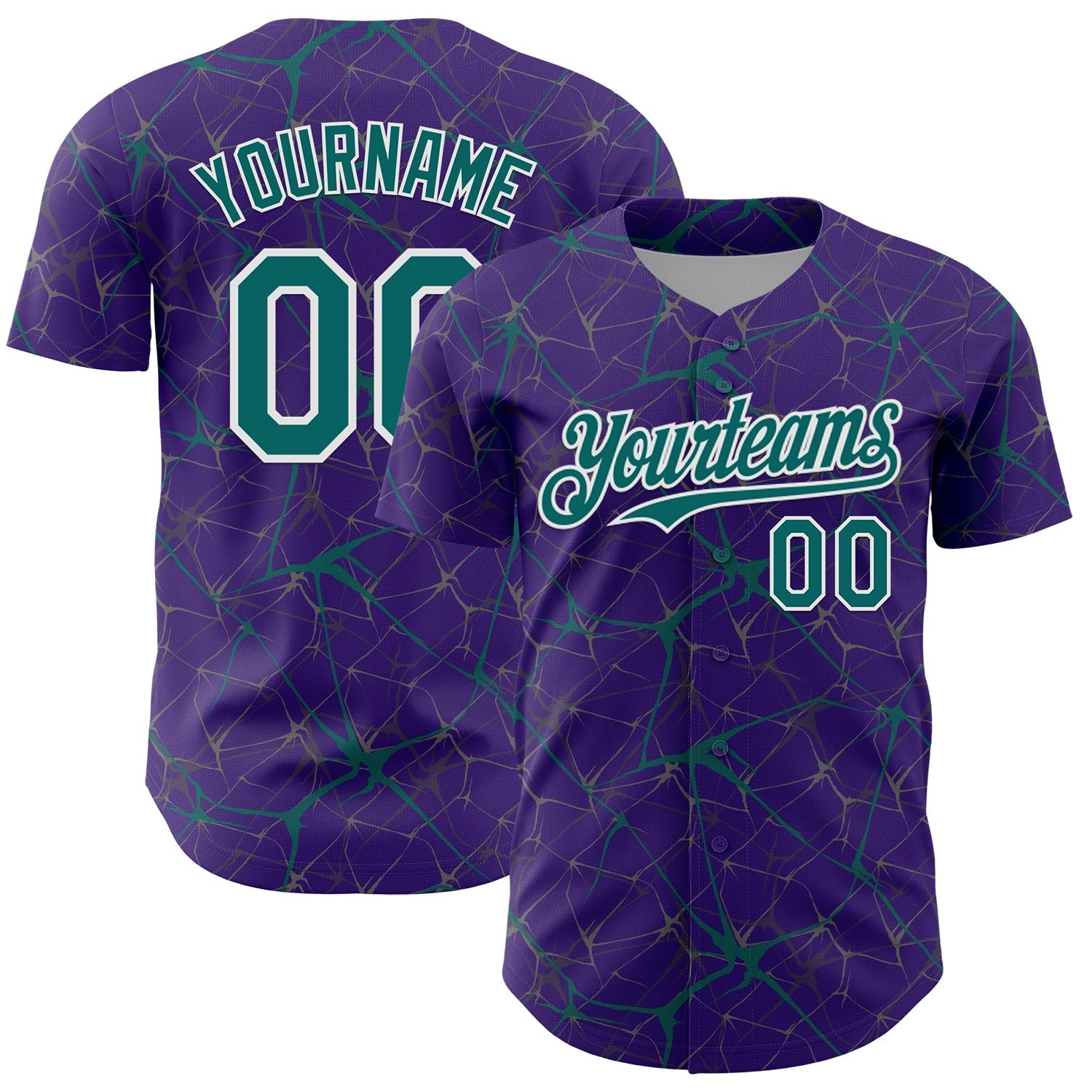Custom Purple Teal-White 3D Pattern Design Abstract Network Authentic Baseball Jersey baseball jersey product view 1