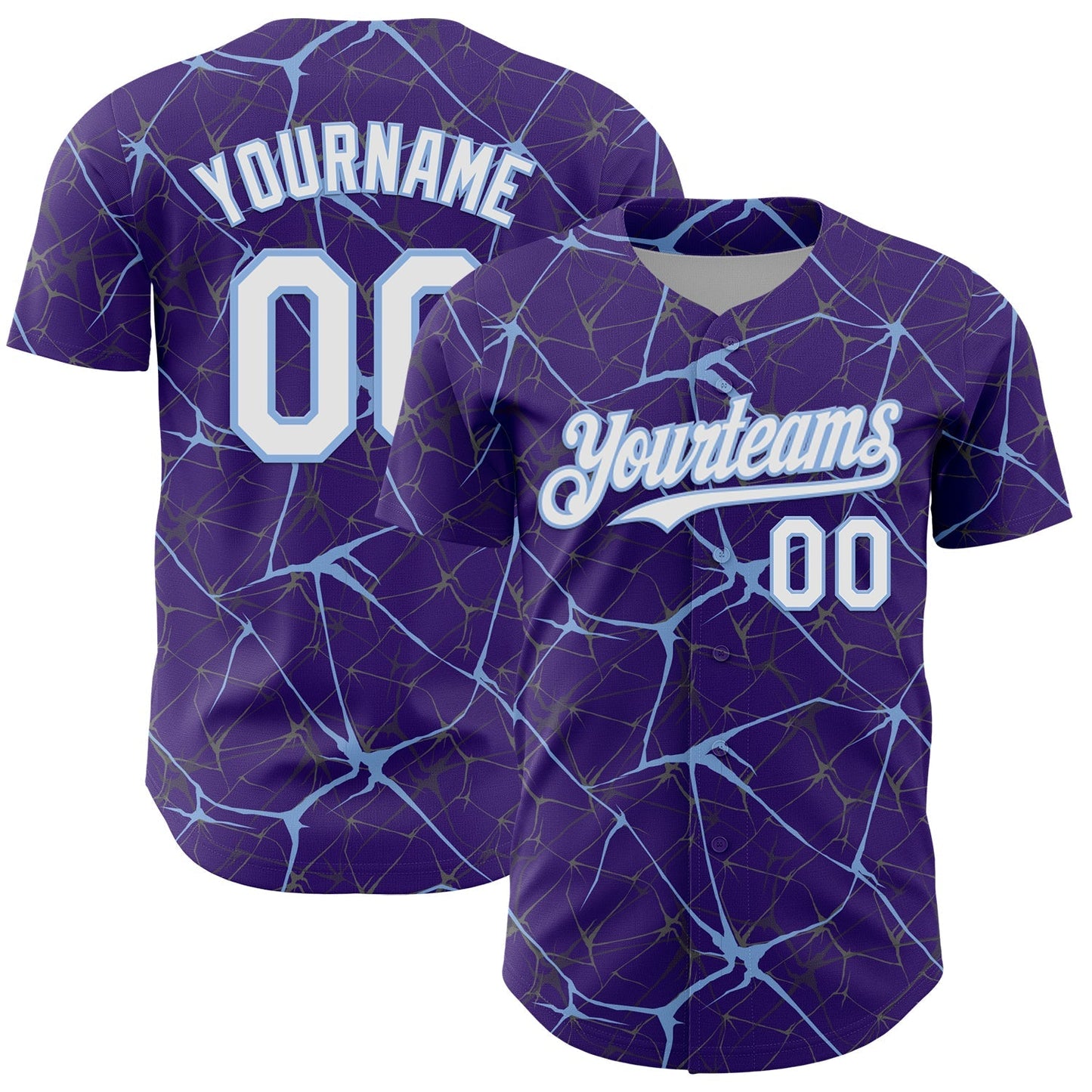 Custom Purple White-Light Blue 3D Pattern Design Abstract Network Authentic Baseball Jersey baseball jersey product view 1