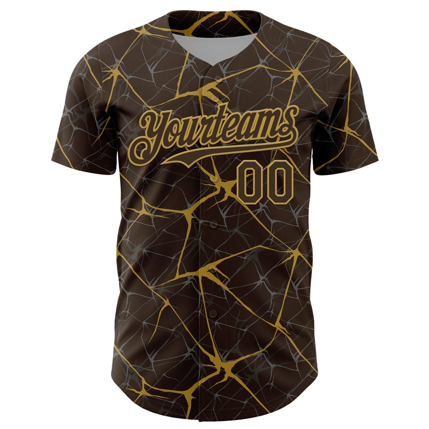 Custom Brown Old Gold 3D Pattern Design Abstract Network Authentic Baseball Jersey baseball jersey product view 2