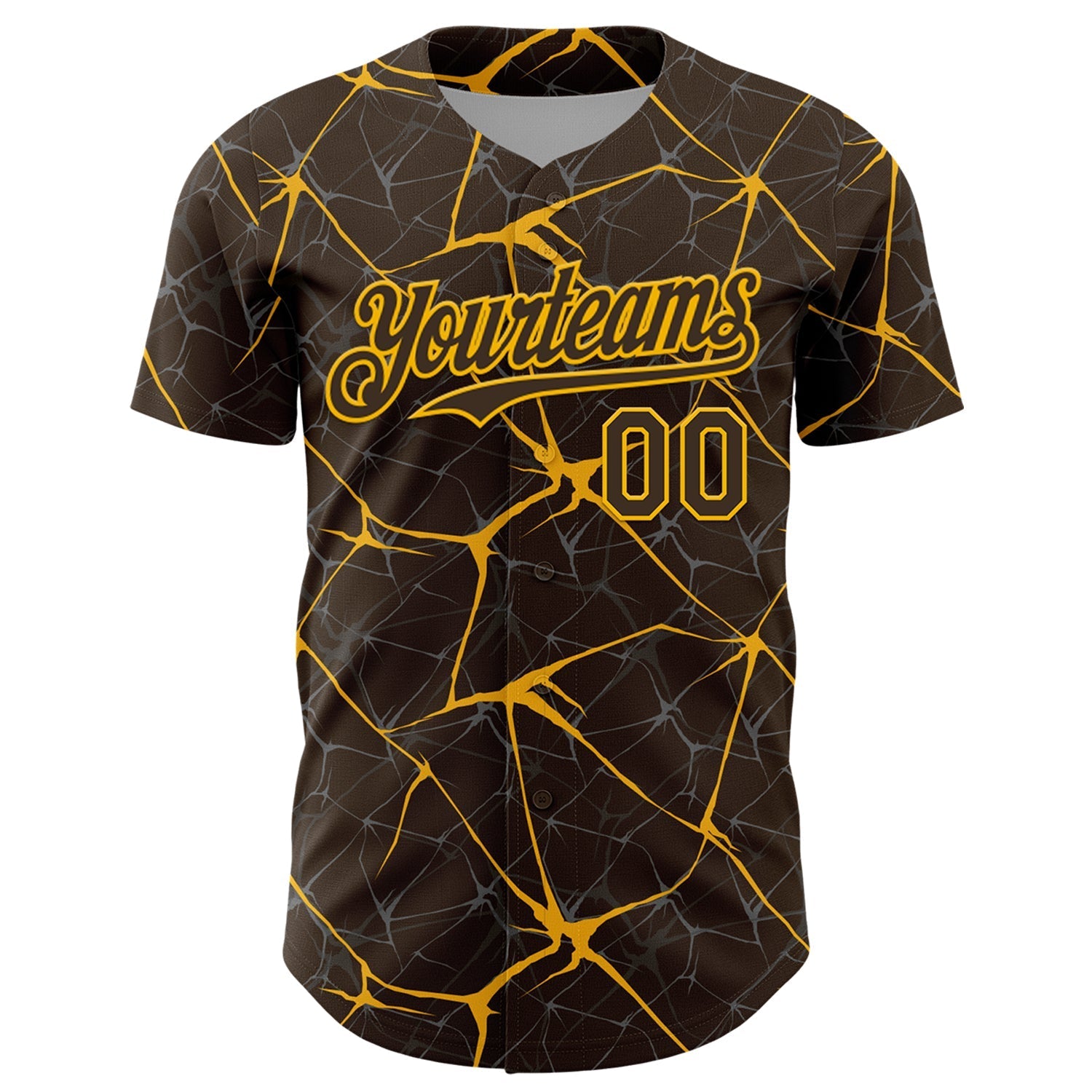 Custom Brown Gold 3D Pattern Design Abstract Network Authentic Baseball Jersey baseball jersey product view 2