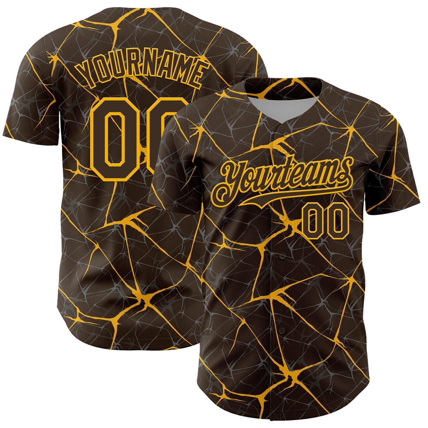Custom Brown Gold 3D Pattern Design Abstract Network Authentic Baseball Jersey baseball jersey product view 1