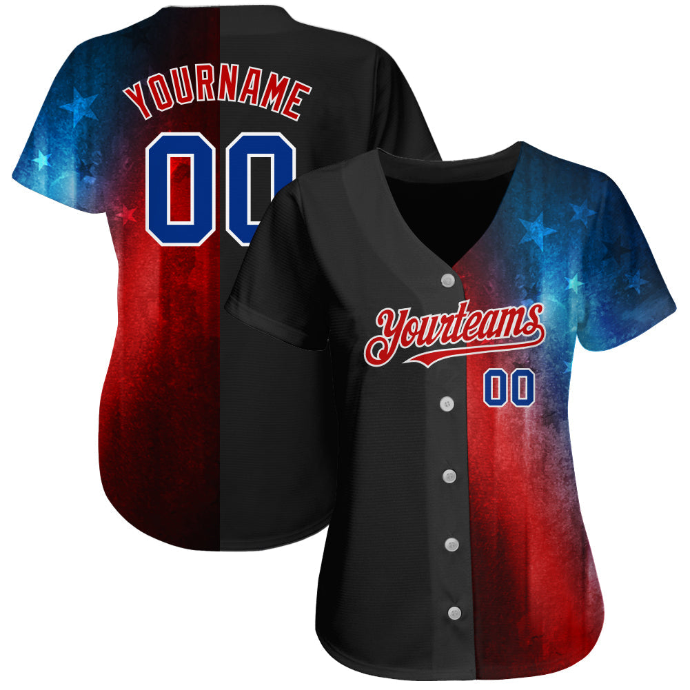 Custom Black Royal-Red 3D American Flag Fashion Authentic Baseball Jersey baseball jersey product view 2