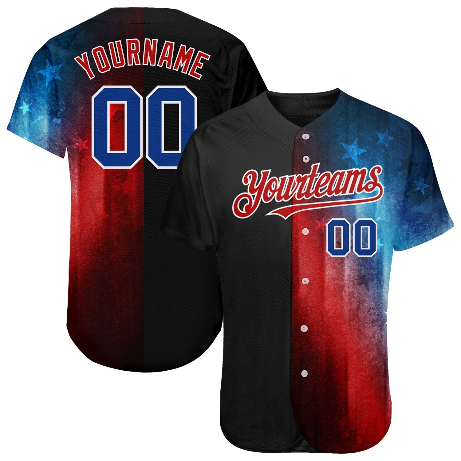 Custom Black Royal-Red 3D American Flag Fashion Authentic Baseball Jersey baseball jersey product view 1