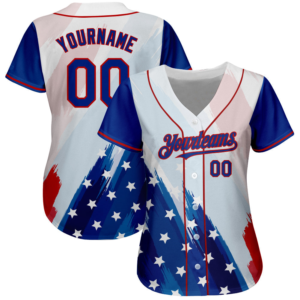 Custom White Royal-Red 3D American Flag Fashion Authentic Baseball Jersey baseball jersey product view 2