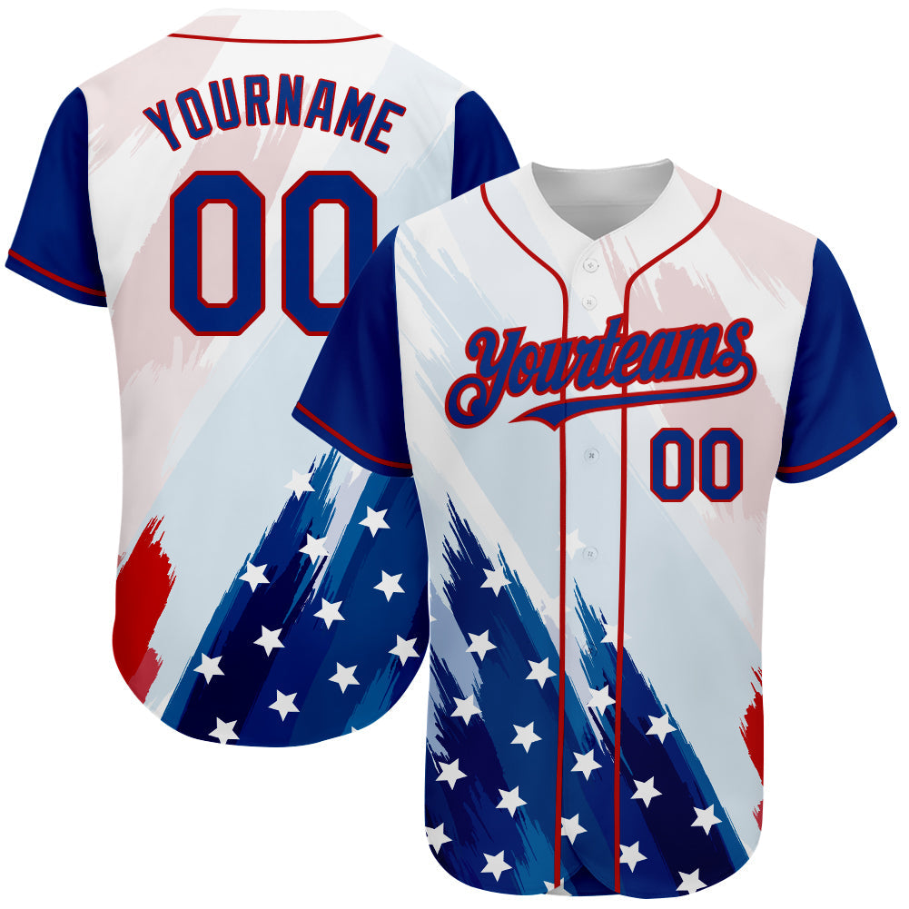 Custom White Royal-Red 3D American Flag Fashion Authentic Baseball Jersey baseball jersey product view 1