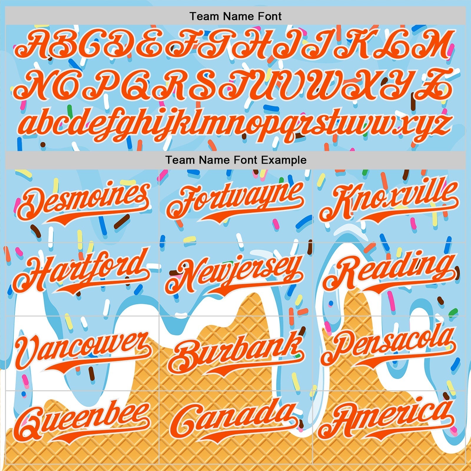Custom Electric Blue Orange Yellow-White Foodie Food Dessert Melting Cream Waffle Grid Authentic Baseball Jersey baseball jersey product view 4
