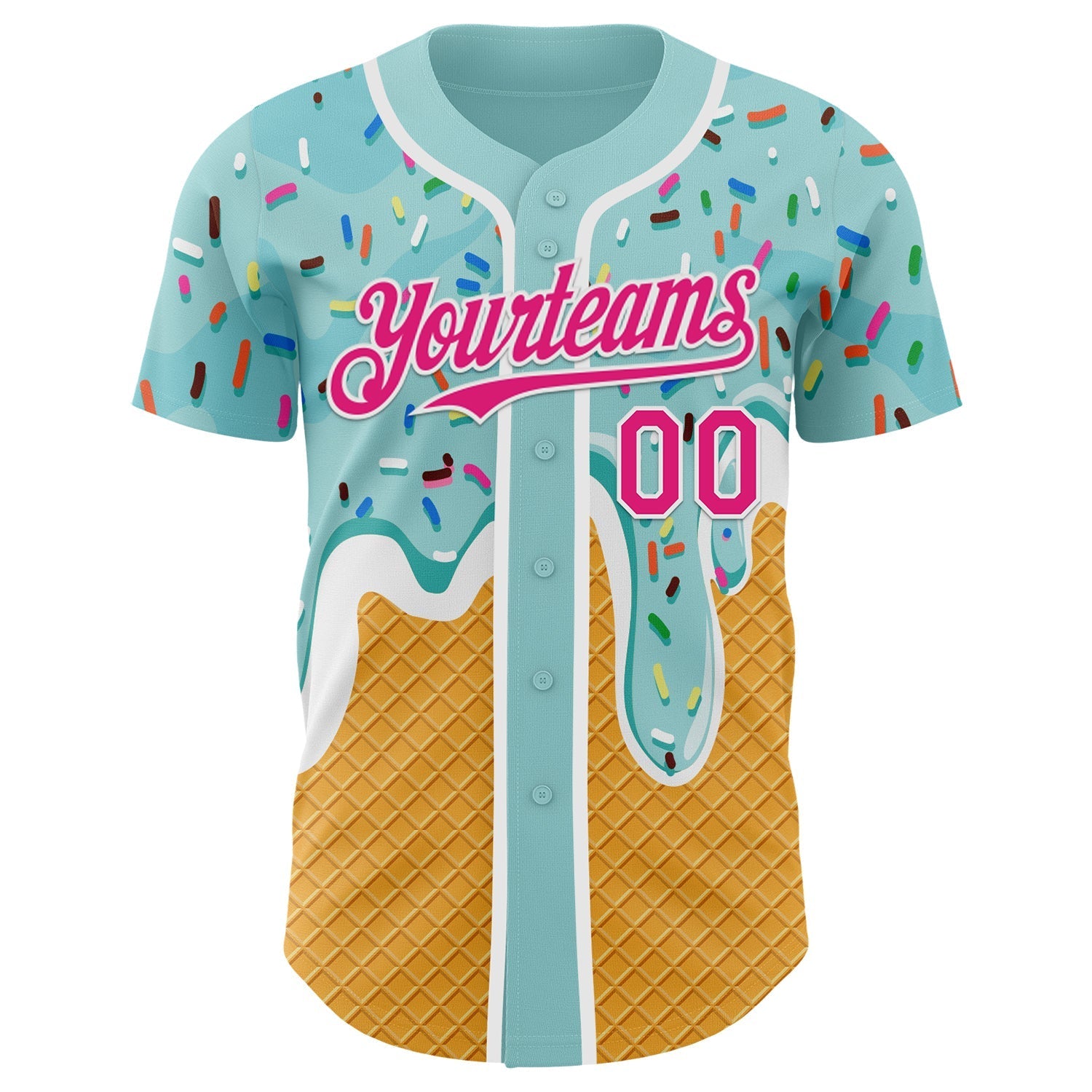 Custom Ice Blue Hot Pink Yellow-White Foodie Food Dessert Melting Cream Waffle Grid Authentic Baseball Jersey baseball jersey product view 2