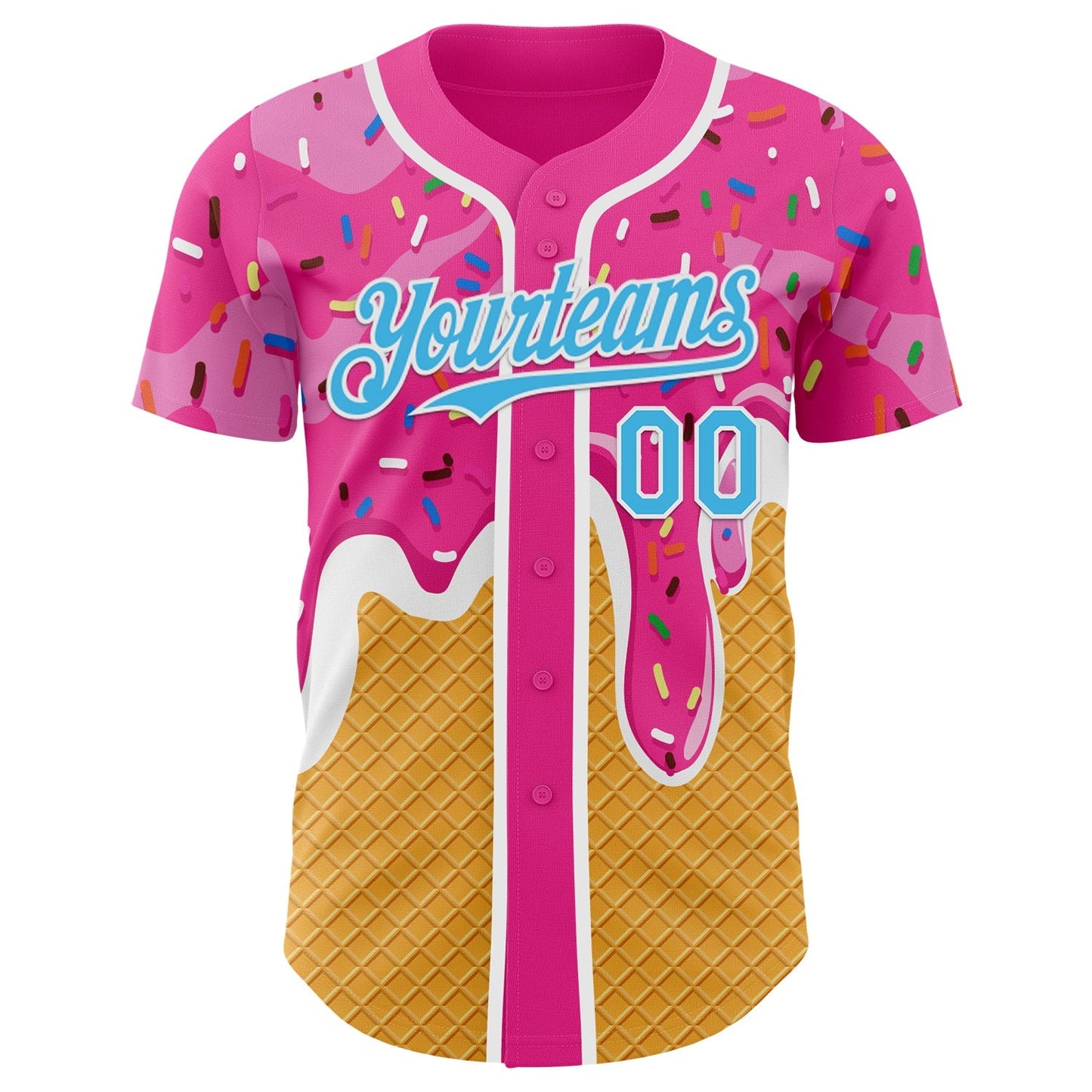 Custom Pink Sky Blue Yellow-White Foodie Food Dessert Melting Cream Waffle Grid Authentic Baseball Jersey baseball jersey product view 2