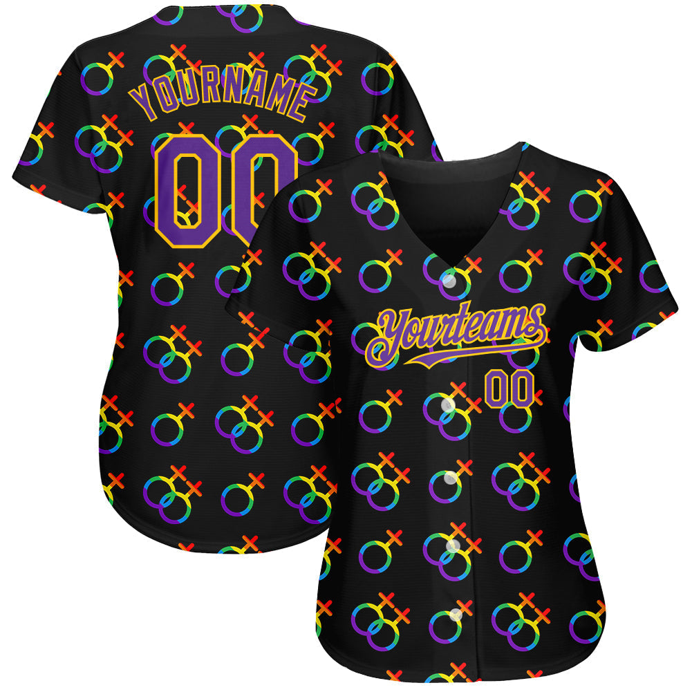Custom Rainbow For Pride Month Love Is Love LGBT 3D Authentic Baseball Jersey baseball jersey product view 2