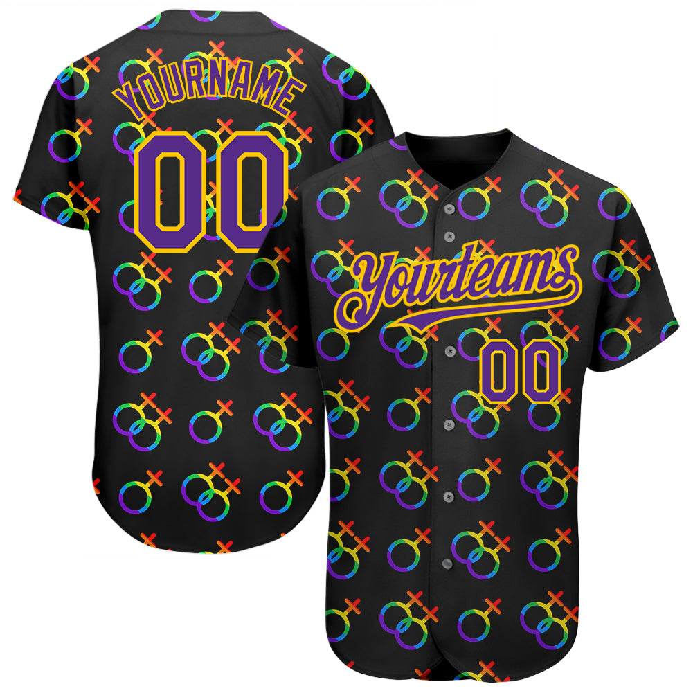 Custom Rainbow For Pride Month Love Is Love LGBT 3D Authentic Baseball Jersey baseball jersey product view 1