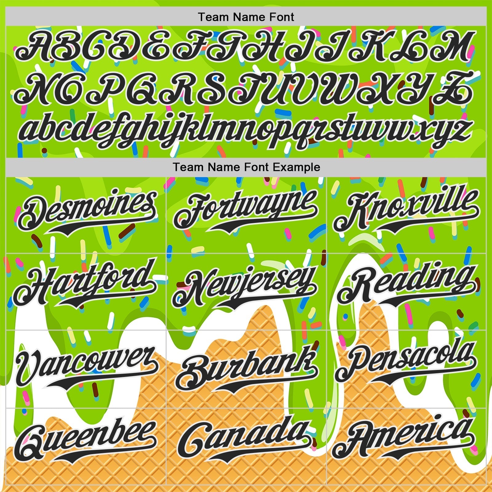 Custom Neon Green Black Yellow-White Foodie Food Dessert Melting Cream Waffle Grid Authentic Baseball Jersey baseball jersey product view 4