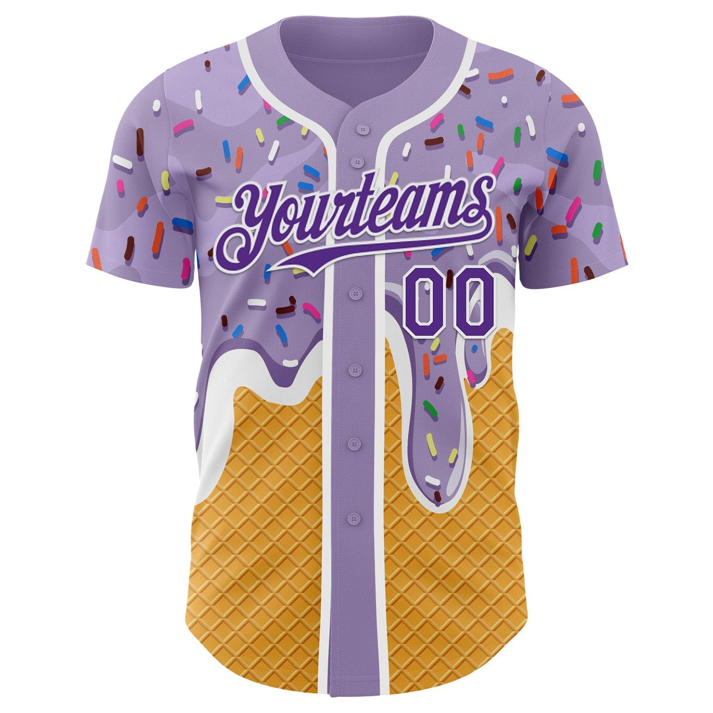 Custom Light Purple Purple Yellow-White Foodie Food Dessert Melting Cream Waffle Grid Authentic Baseball Jersey baseball jersey product view 2