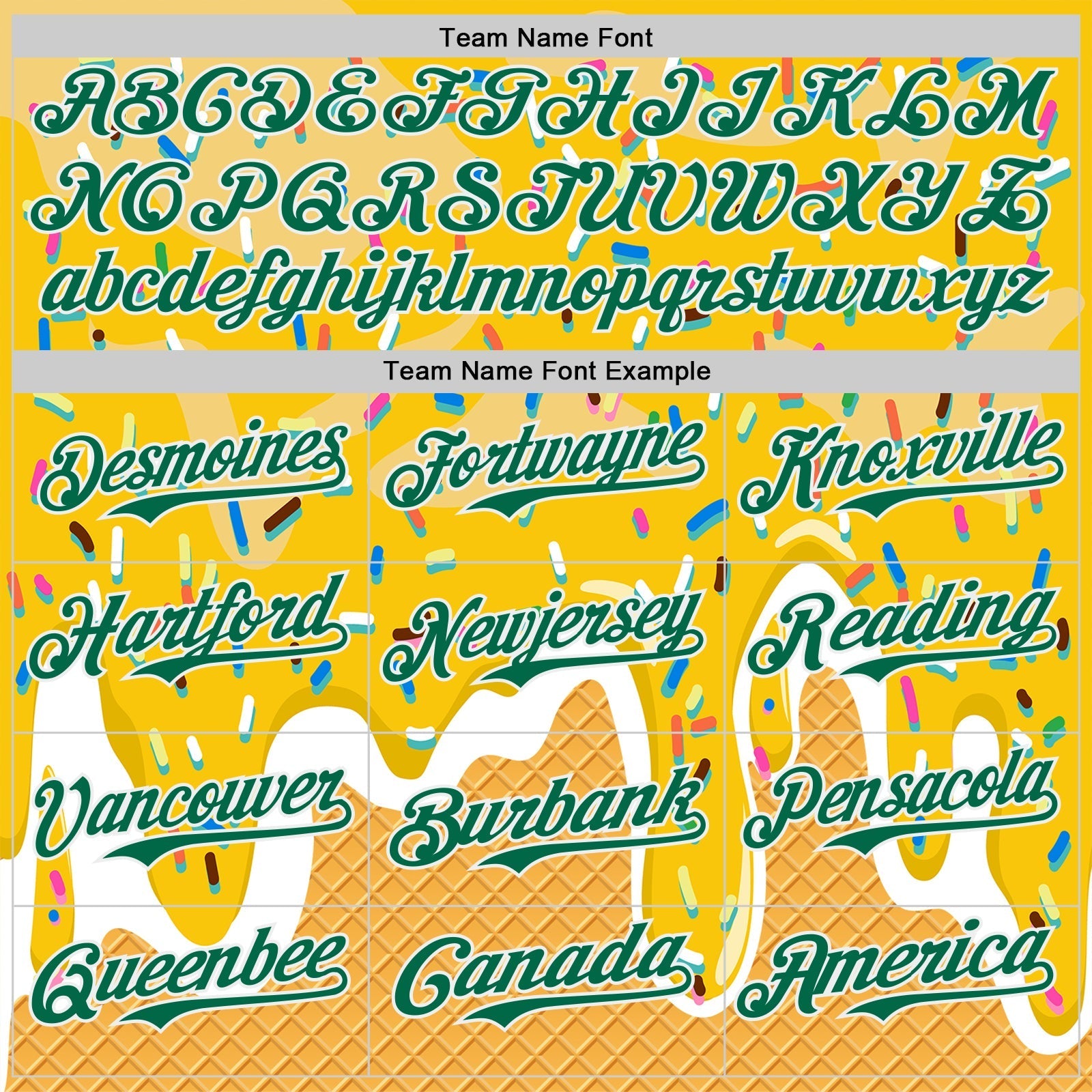 Custom Yellow Kelly Green-White Foodie Food Dessert Melting Cream Waffle Grid Authentic Baseball Jersey baseball jersey product view 4