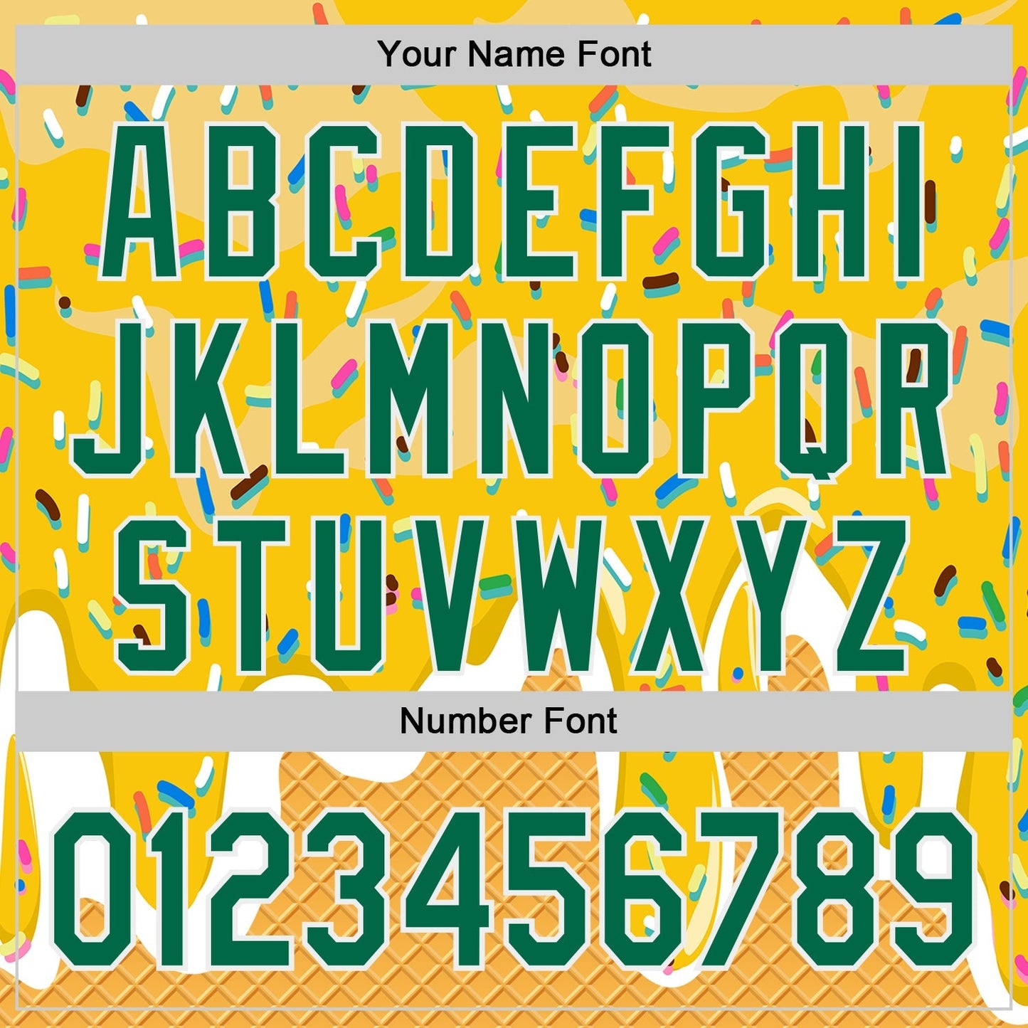 Custom Yellow Kelly Green-White Foodie Food Dessert Melting Cream Waffle Grid Authentic Baseball Jersey baseball jersey product view 5