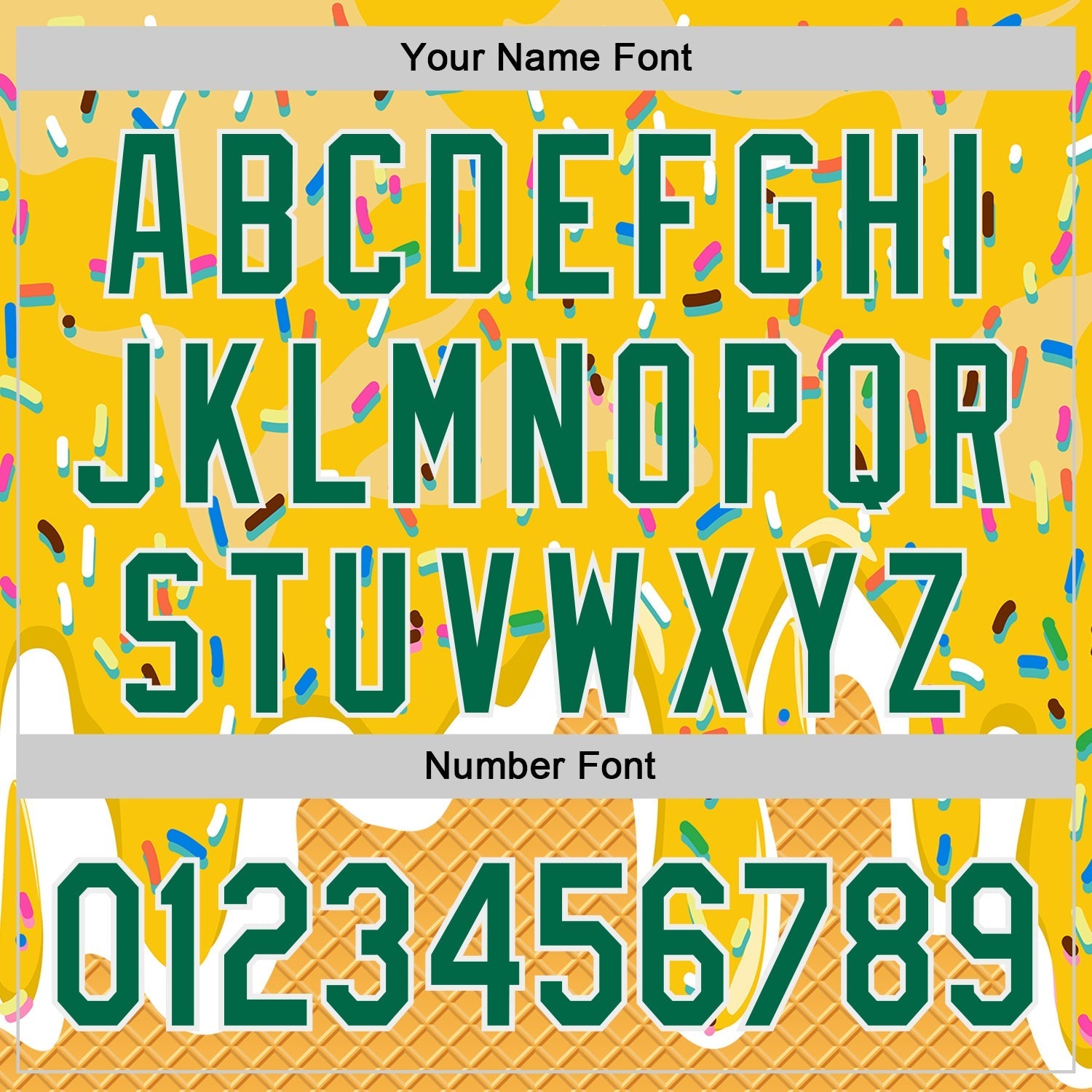 Custom Yellow Kelly Green-White Foodie Food Dessert Melting Cream Waffle Grid Authentic Baseball Jersey baseball jersey product view 5