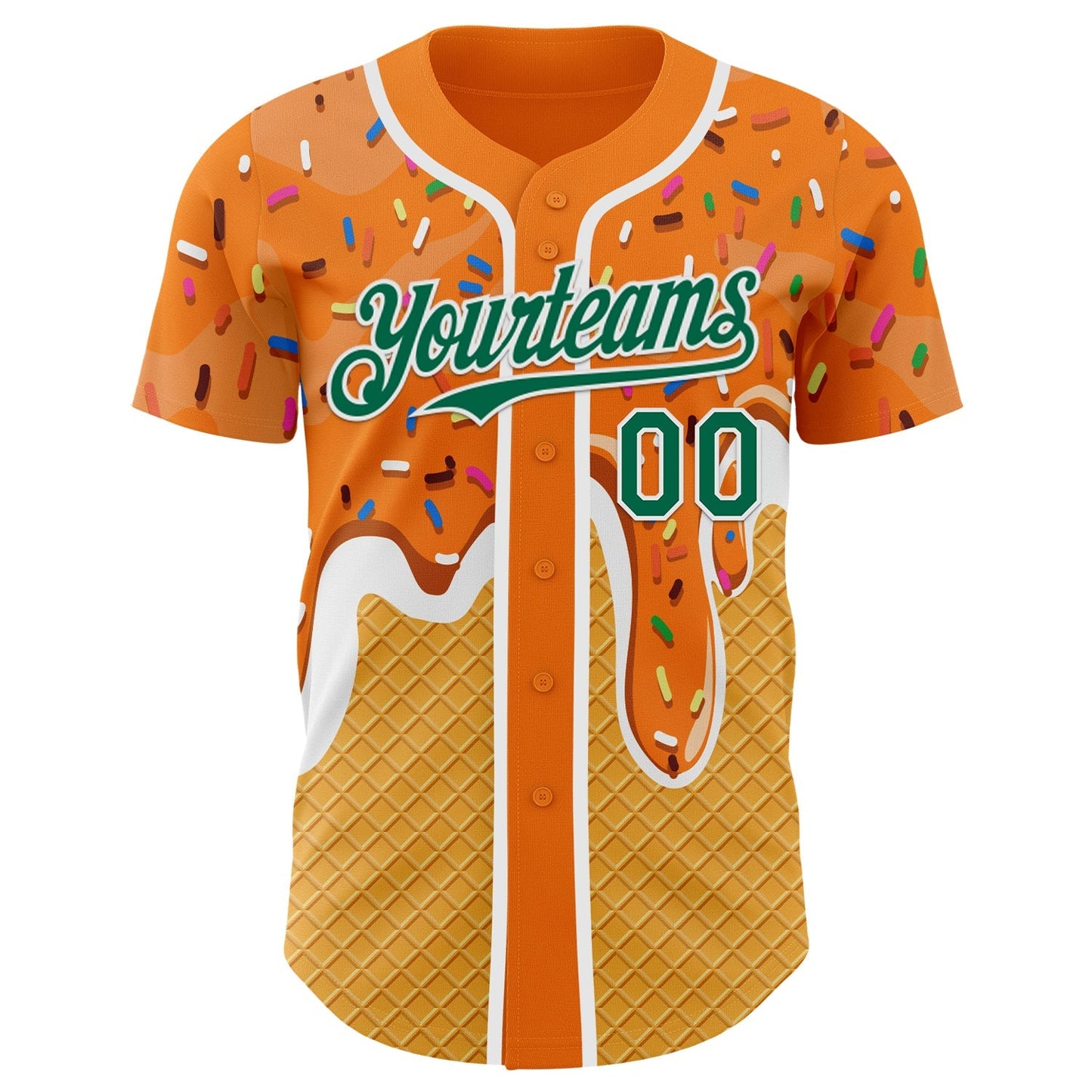 Custom Bay Orange Kelly Green Yellow-White Foodie Food Dessert Melting Cream Waffle Grid Authentic Baseball Jersey baseball jersey product view 2