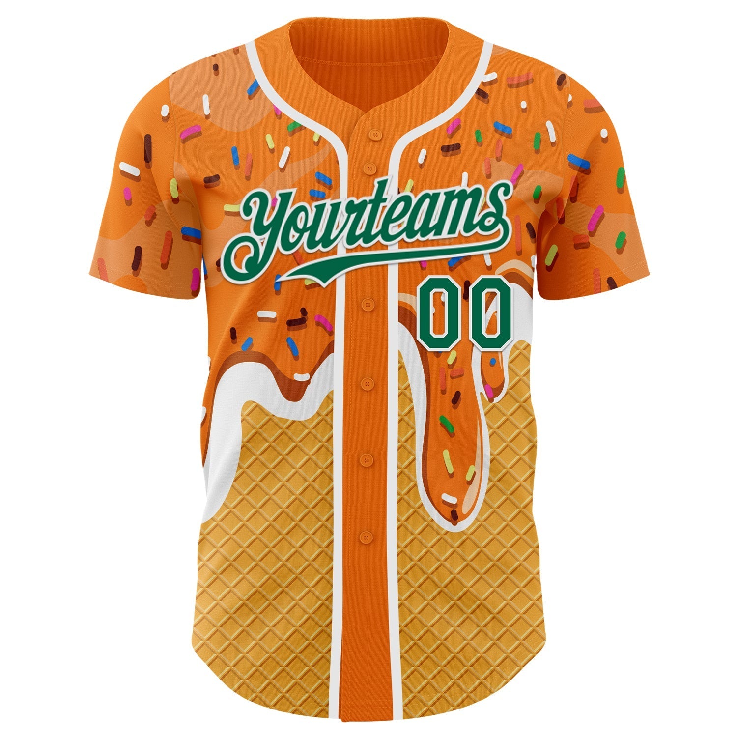 Custom Bay Orange Kelly Green Yellow-White Foodie Food Dessert Melting Cream Waffle Grid Authentic Baseball Jersey baseball jersey product view 2