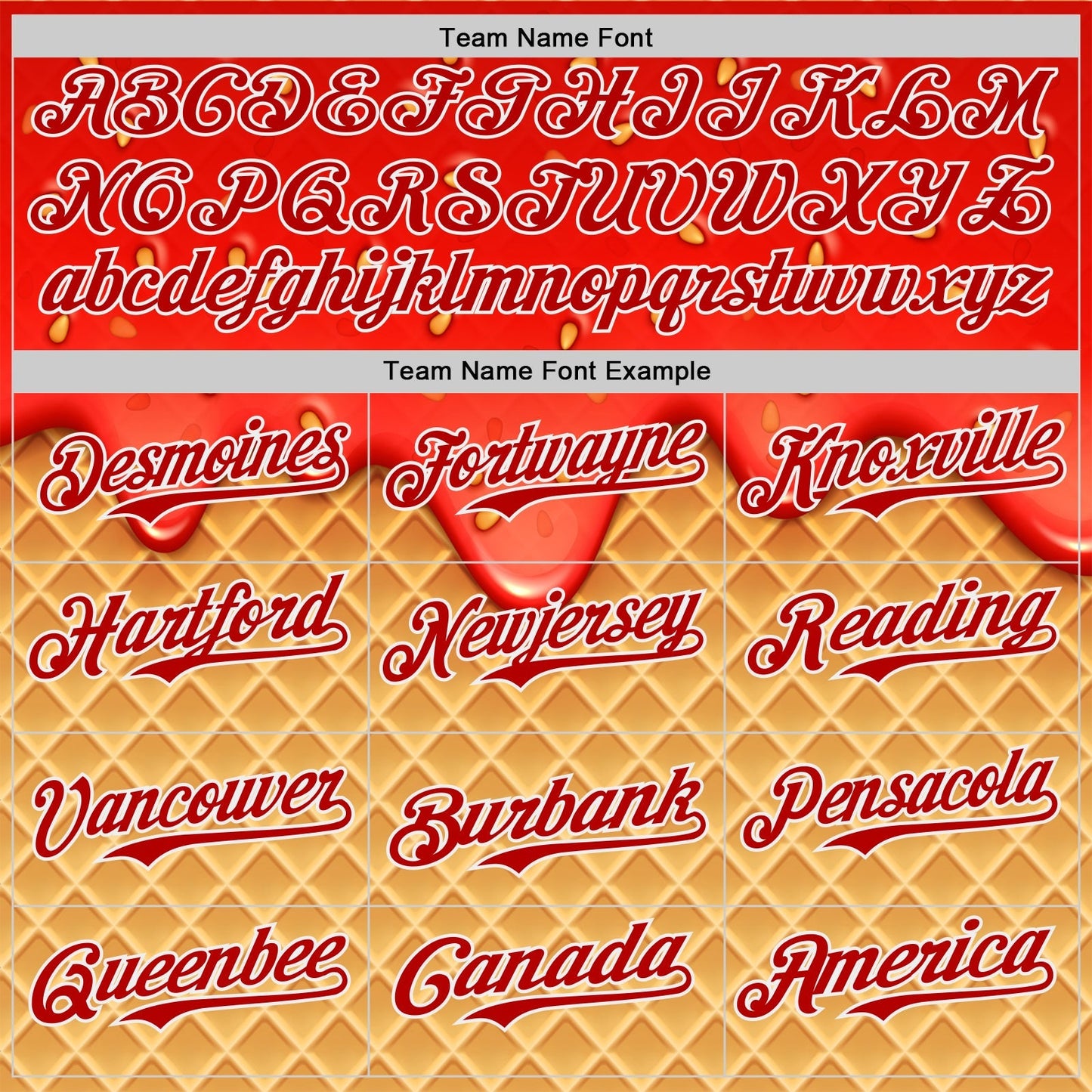 Custom Red Yellow-White Foodie Food Dessert Melting Cream Waffle Grid Authentic Baseball Jersey baseball jersey product view 4