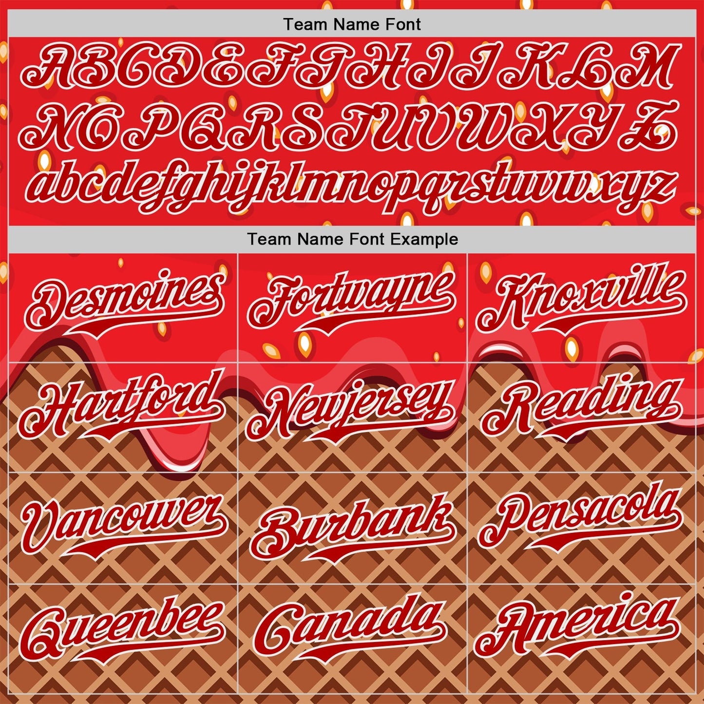 Custom Red Brown-White Foodie Food Dessert Melting Cream Waffle Grid Authentic Baseball Jersey baseball jersey product view 4