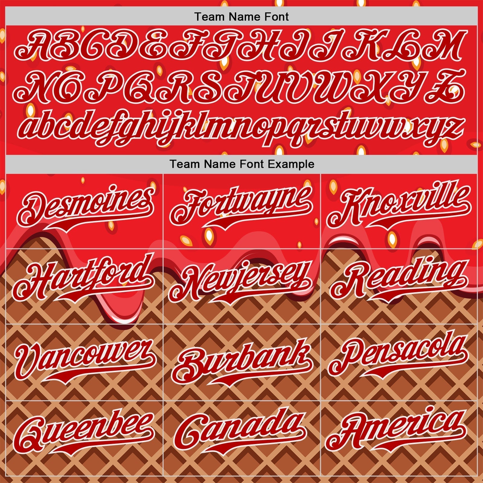 Custom Red Brown-White Foodie Food Dessert Melting Cream Waffle Grid Authentic Baseball Jersey baseball jersey product view 4