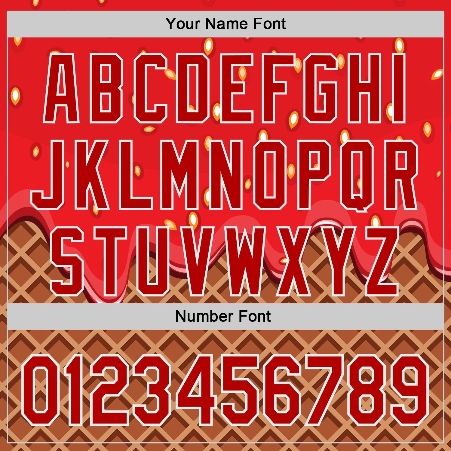 Custom Red Brown-White Foodie Food Dessert Melting Cream Waffle Grid Authentic Baseball Jersey baseball jersey product view 5